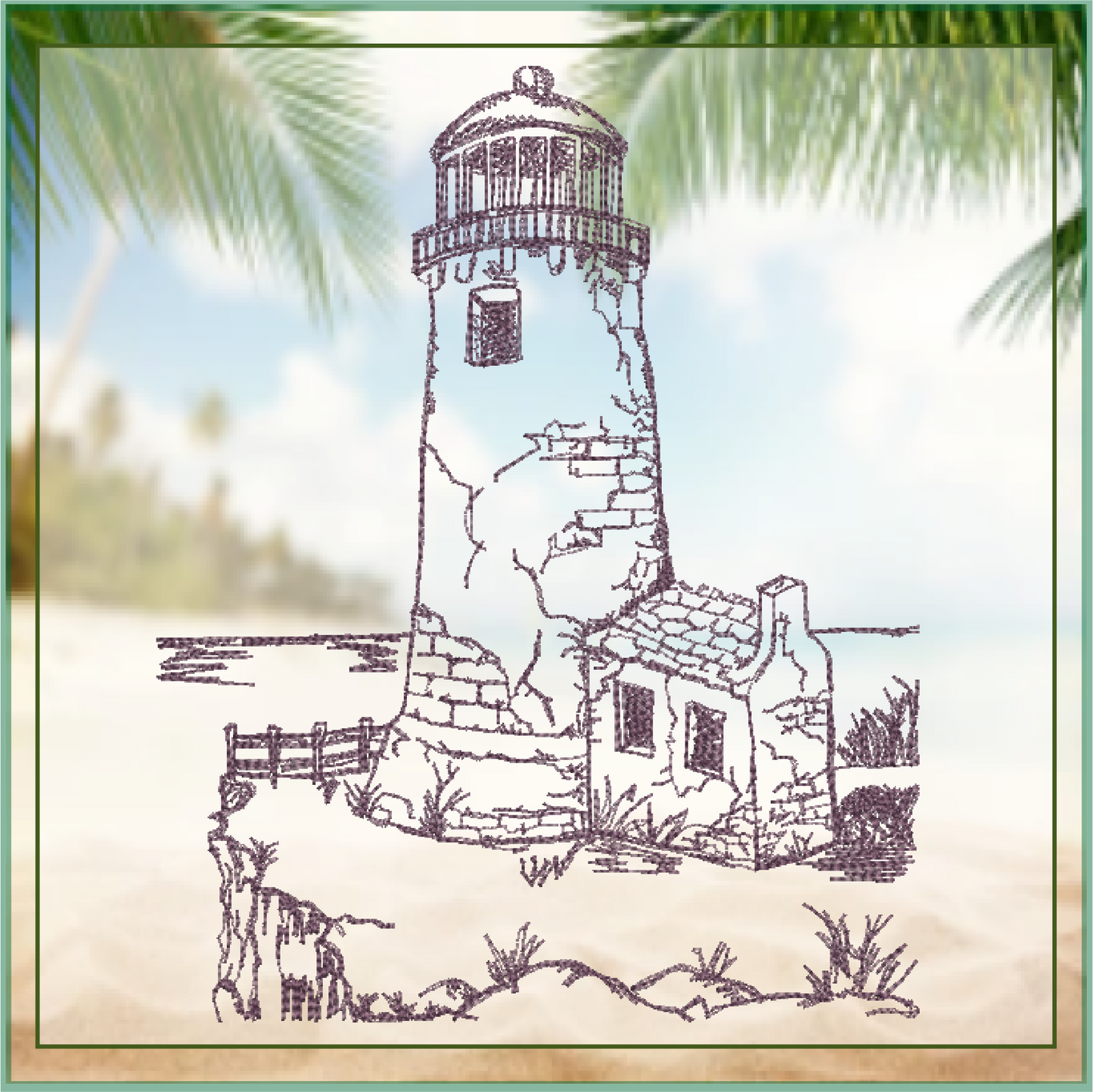 Lighthouse Embroidery Design | Cliffside Lighthouse Sketch | Coastal Island Machine Embroidery | 6 Sizes (0690)