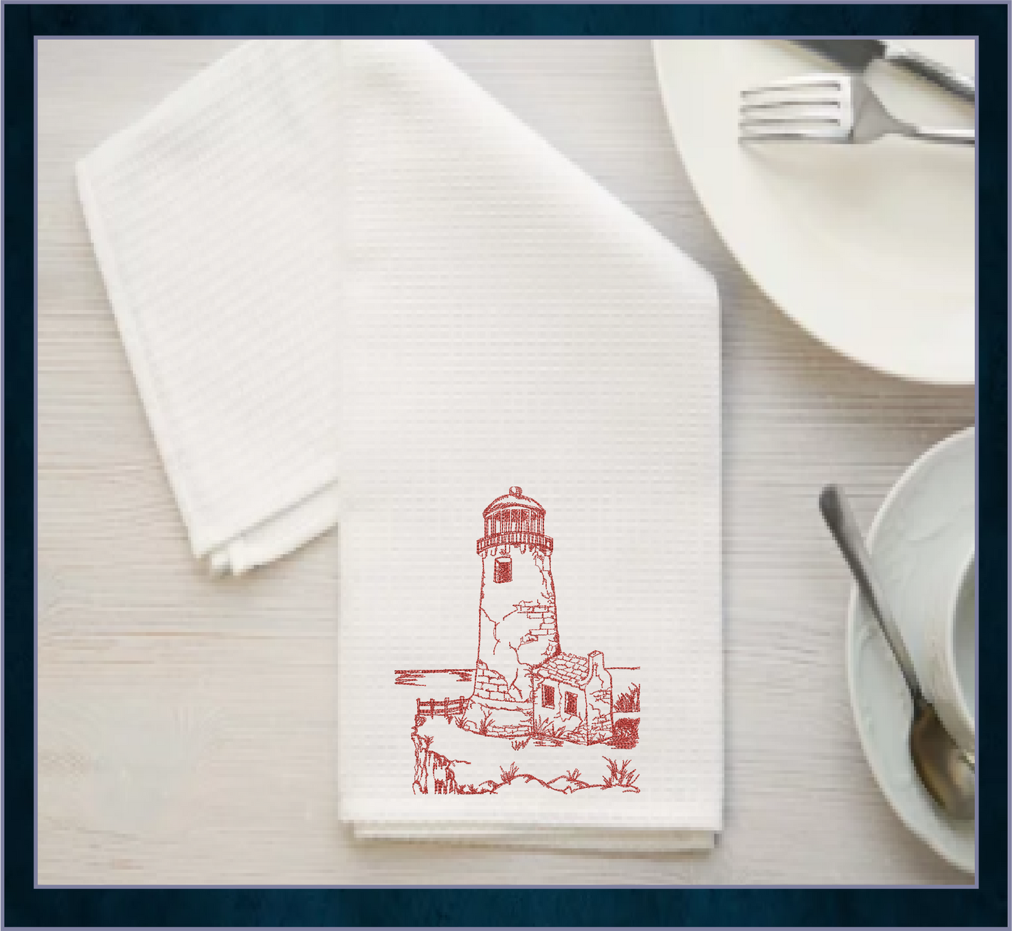 Lighthouse Embroidery Design | Cliffside Lighthouse Sketch | Coastal Island Machine Embroidery | 6 Sizes (0690)