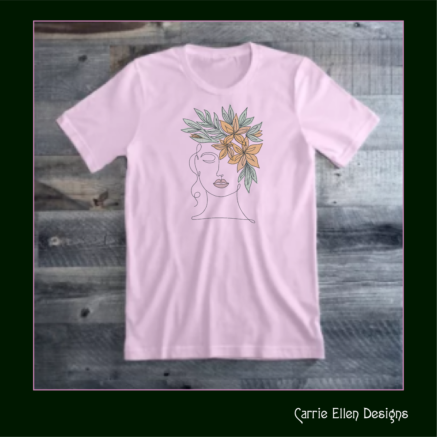Woman Line Art Portrait Machine Embroidery Design | Lady with Flowers in Hair | Artistic Embroidery Pattern | 6 Sizes (1701)