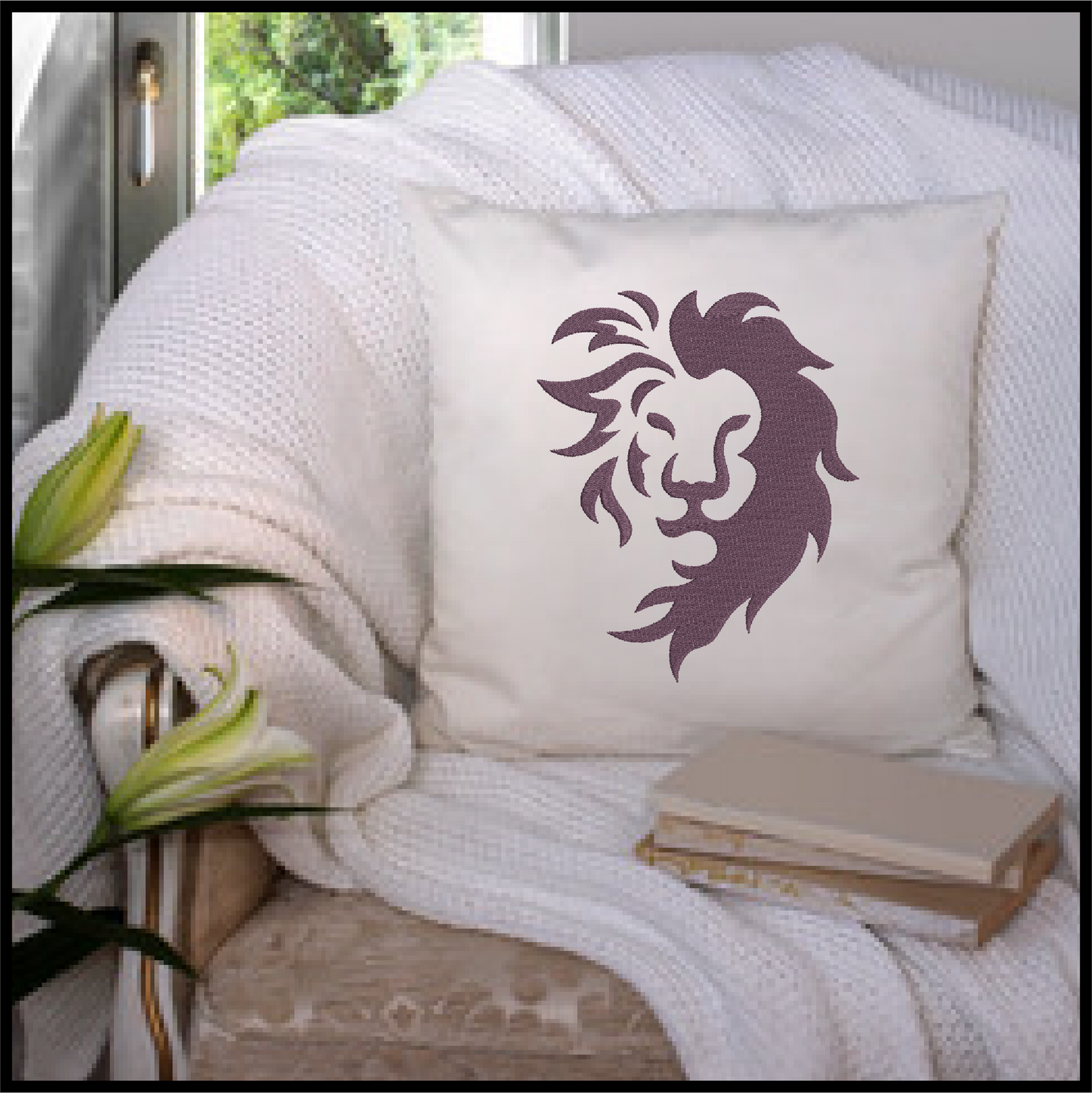 Lion Head Silhouette Machine Embroidery Design – Bold Animal Logo, Large Cat Embroidery Pattern, 6 Sizes (0532)