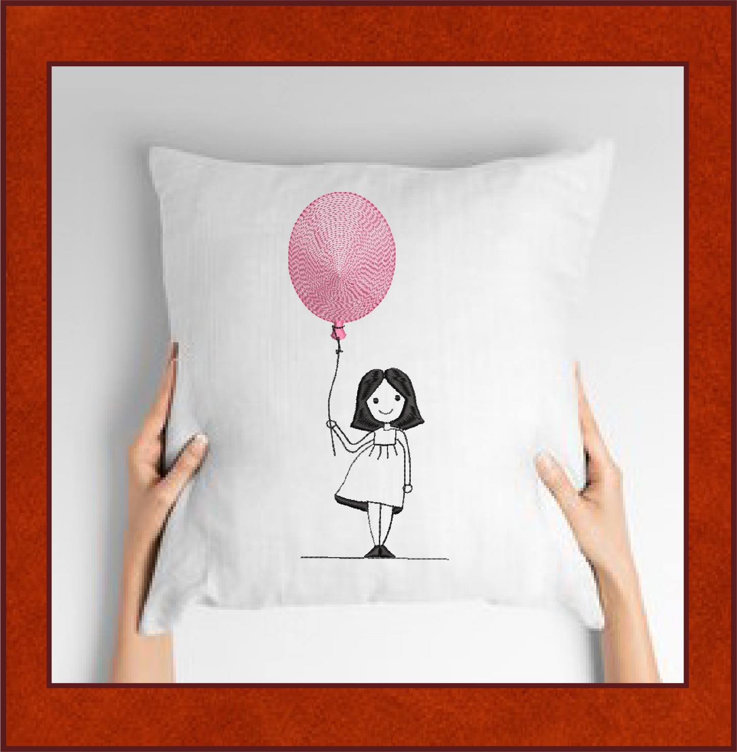 Little Girl with Balloon Machine Embroidery Design – Birthday Girl Embroidery – Cute Kids Outline Sketch – 8 Sizes (0233)