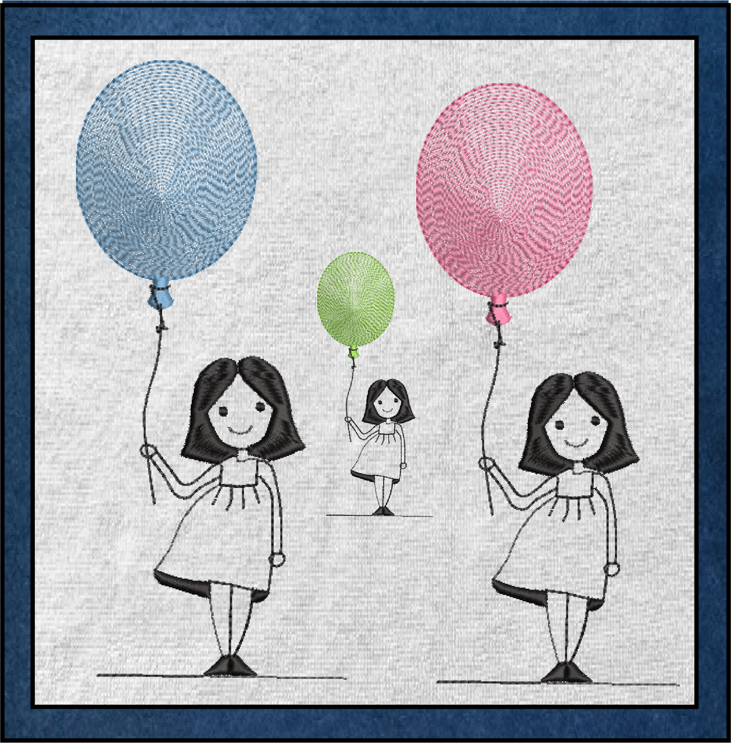 Little Girl with Balloon Machine Embroidery Design – Birthday Girl Embroidery – Cute Kids Outline Sketch – 8 Sizes (0233)