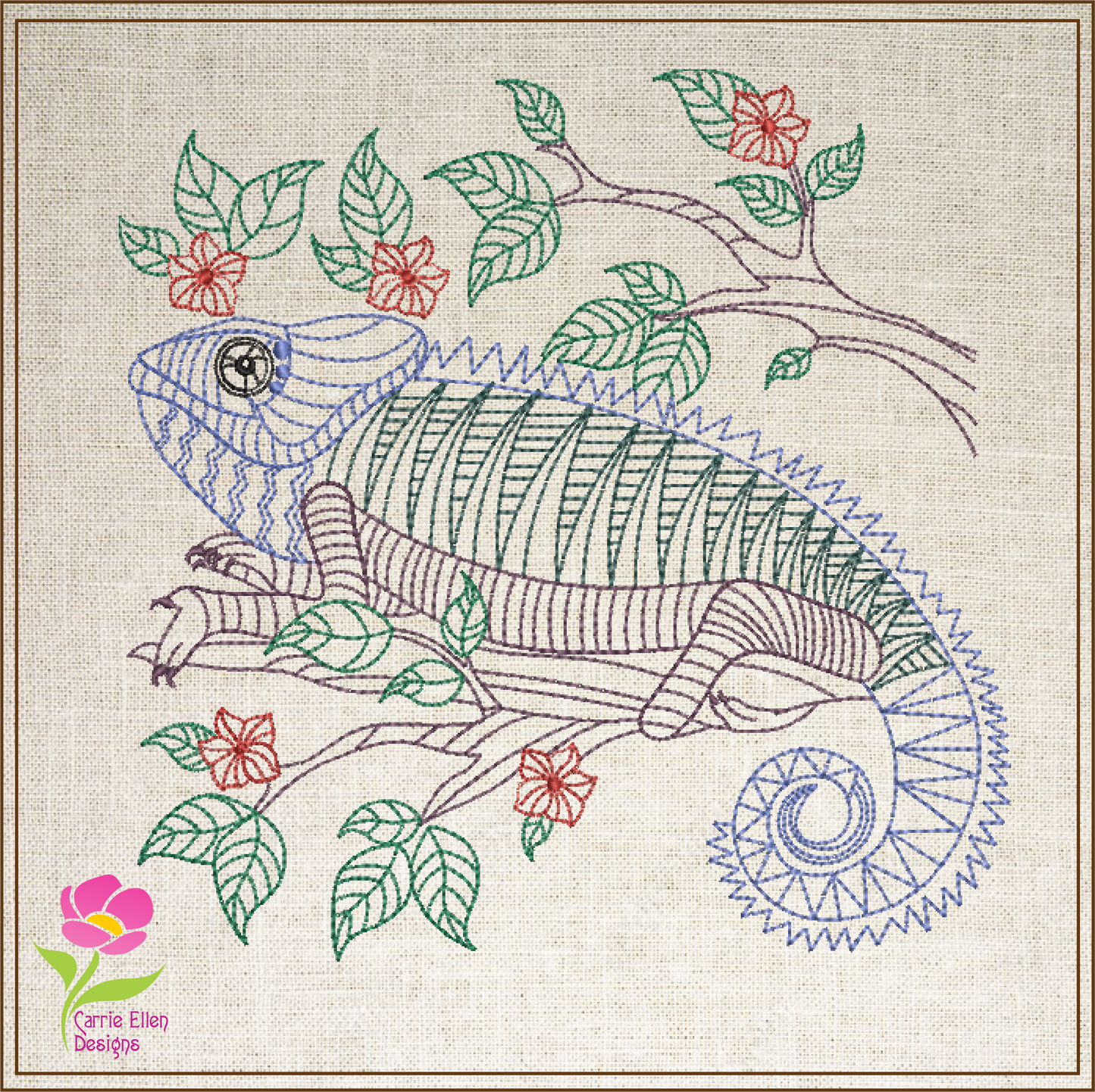 Lizard Mandala Machine Embroidery Design, Chameleon Wildlife Line Art Animal Design, 4 Sizes (0428)