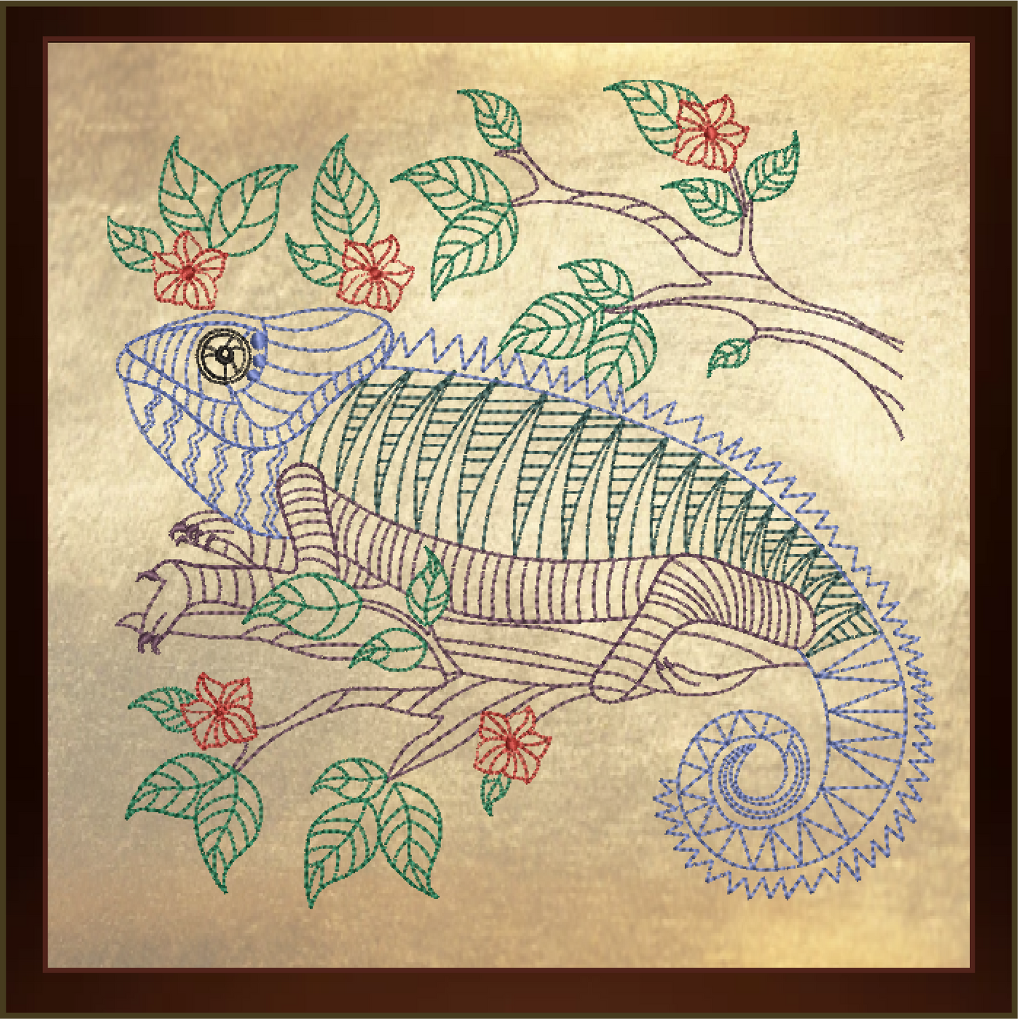 Lizard Mandala Machine Embroidery Design, Chameleon Wildlife Line Art Animal Design, 4 Sizes (0428)