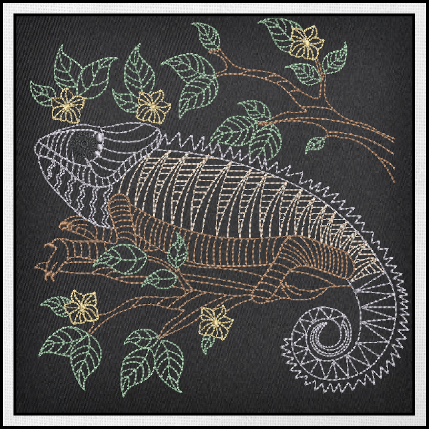 Lizard Mandala Machine Embroidery Design, Chameleon Wildlife Line Art Animal Design, 4 Sizes (0428)