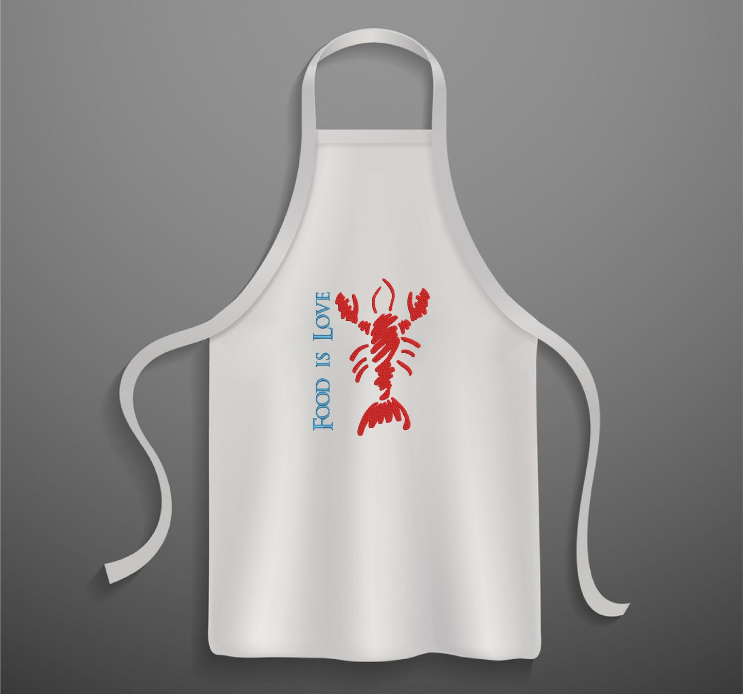 Lobster Machine Embroidery Design – Red Lobster "Food is Love" Bib Design – Kitchen or Seafood Embroidery – 10 Sizes (0207)
