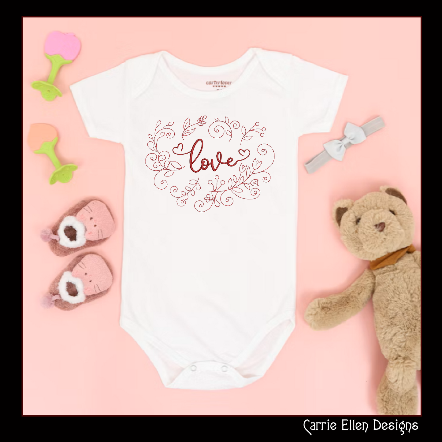 Love Machine Embroidery Design – Valentine’s Day Holiday Pattern, Romantic Doodle Floral Vines, 6 Sizes (3130)