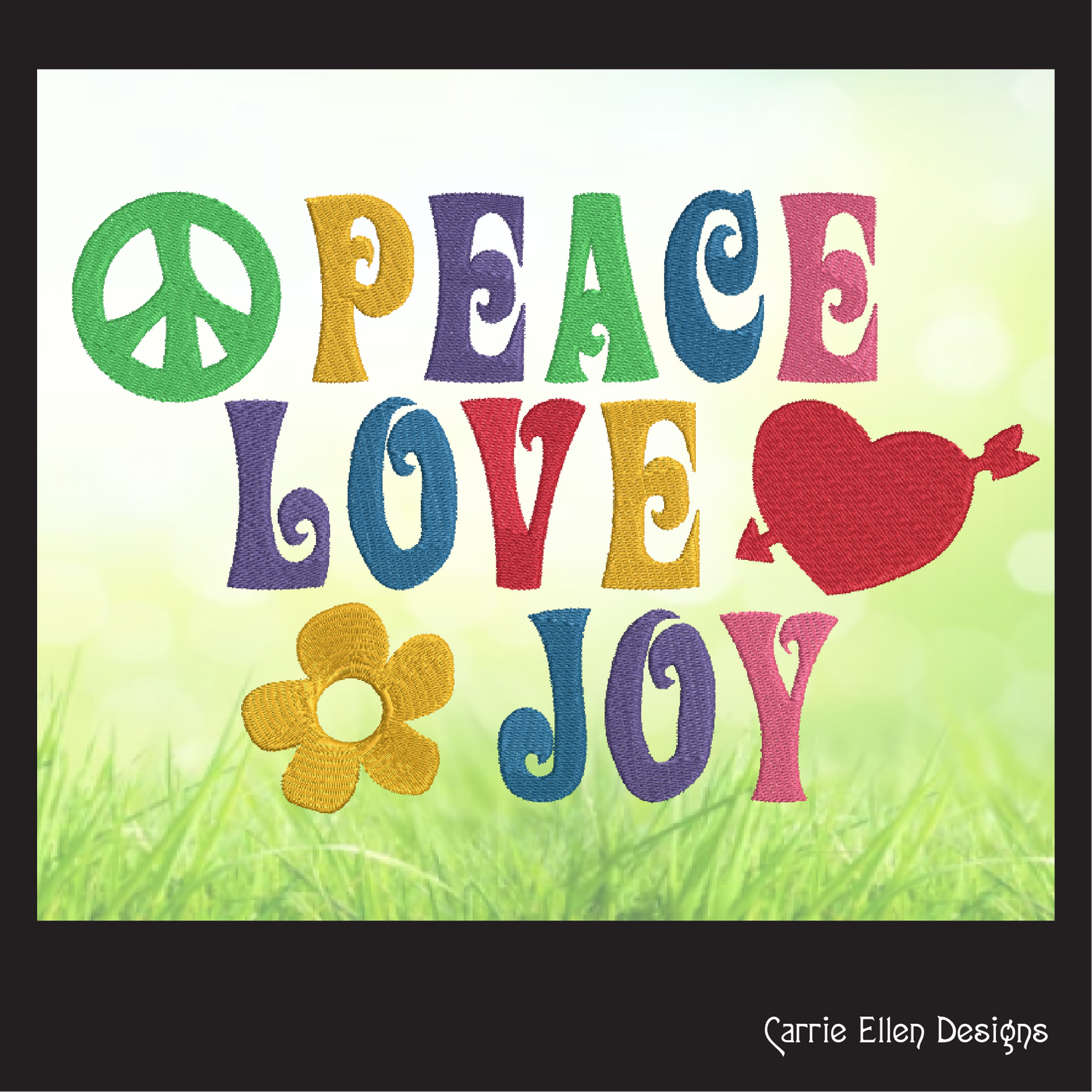 Peace Love Joy Applique Machine Embroidery Design – Hippie 70s Retro Vintage Boho Design (1008)