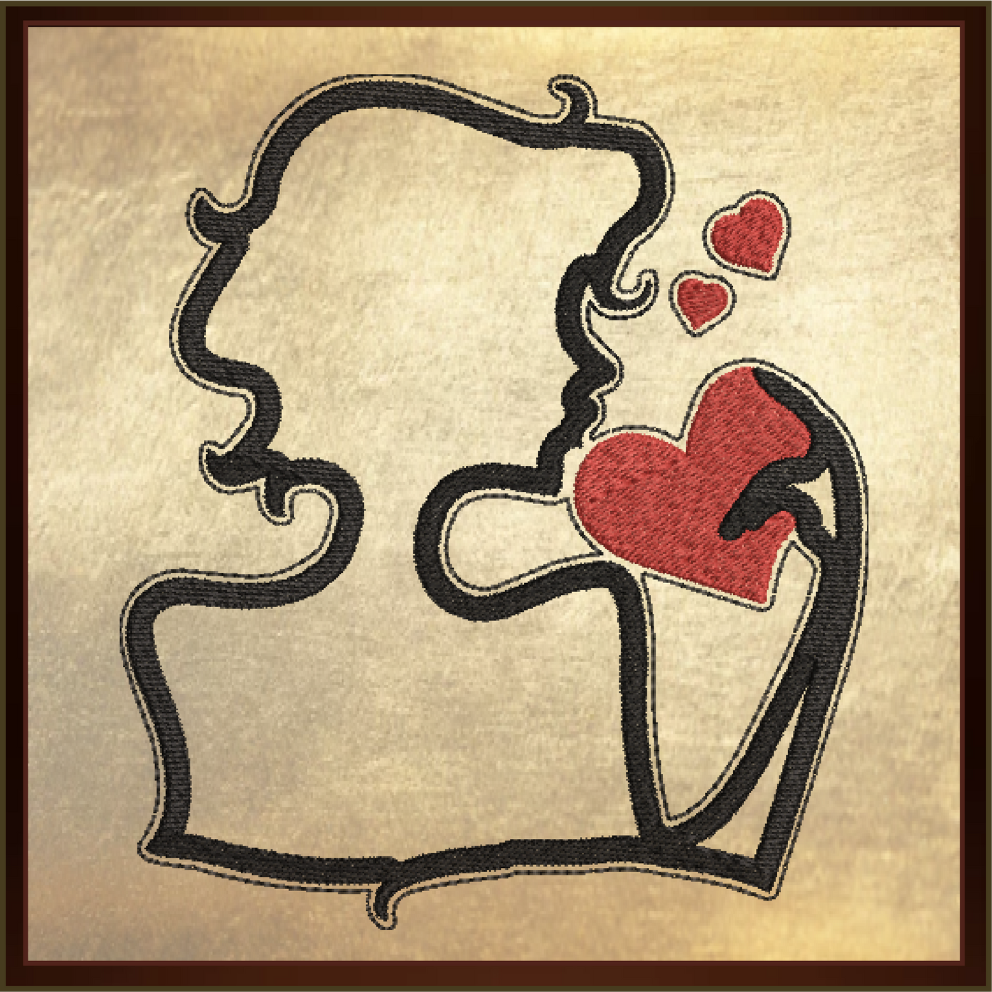 Love Silhouette Machine Embroidery Design – Woman Holding Hearts, Romantic Valentine’s Day Pattern, 4 Sizes (0474)