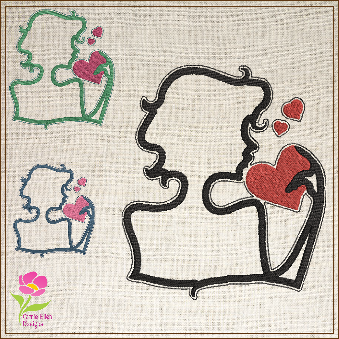 Love Silhouette Machine Embroidery Design – Woman Holding Hearts, Romantic Valentine’s Day Pattern, 4 Sizes (0474)