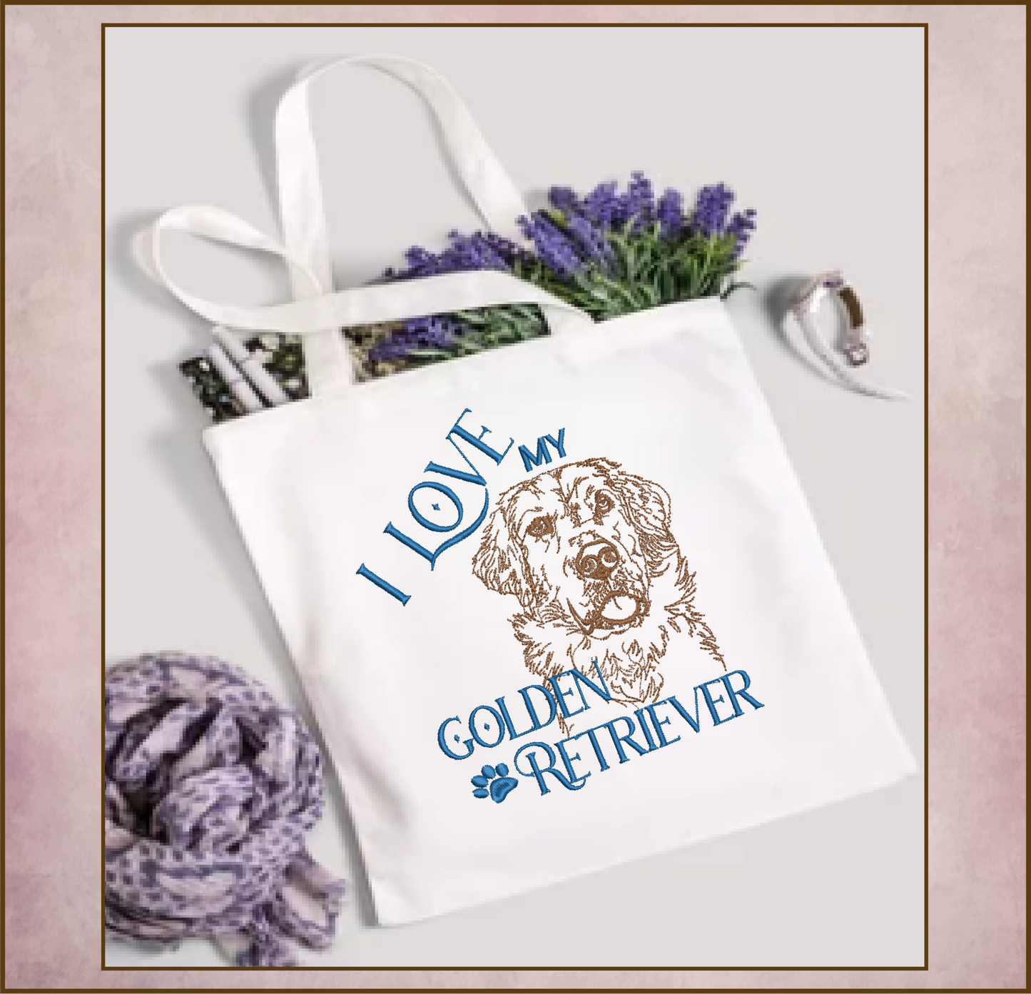 I Love My Golden Retriever Machine Embroidery Design – Pet Dog Pattern, Dog Lover, 8 Sizes (0514)