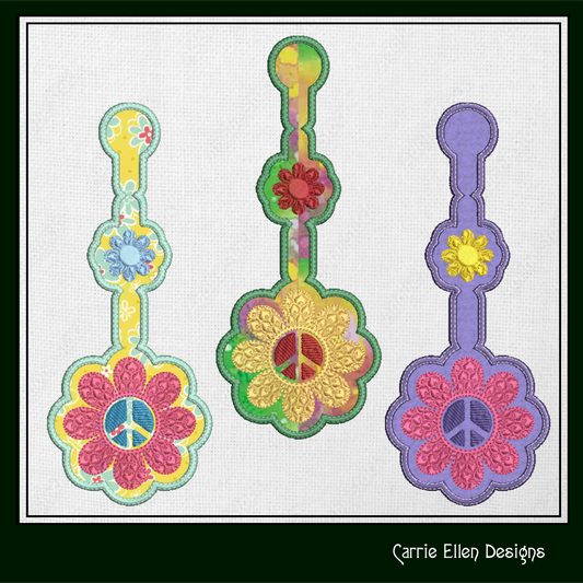 Flower Power Magnetic ITH Bookmark Machine Embroidery Design | Hippie Boho Style Bookmark | In The Hoop Project (1322)