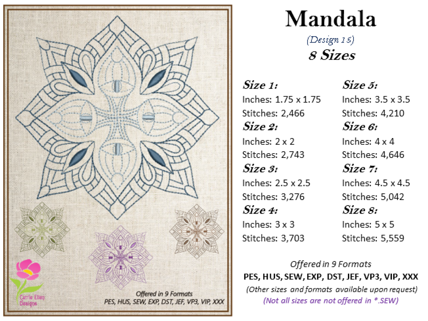 Mandala Machine Embroidery Design – Intricate Lace Floral Pattern, Spiritual Line Art Embroidery, 8 Sizes (0559)