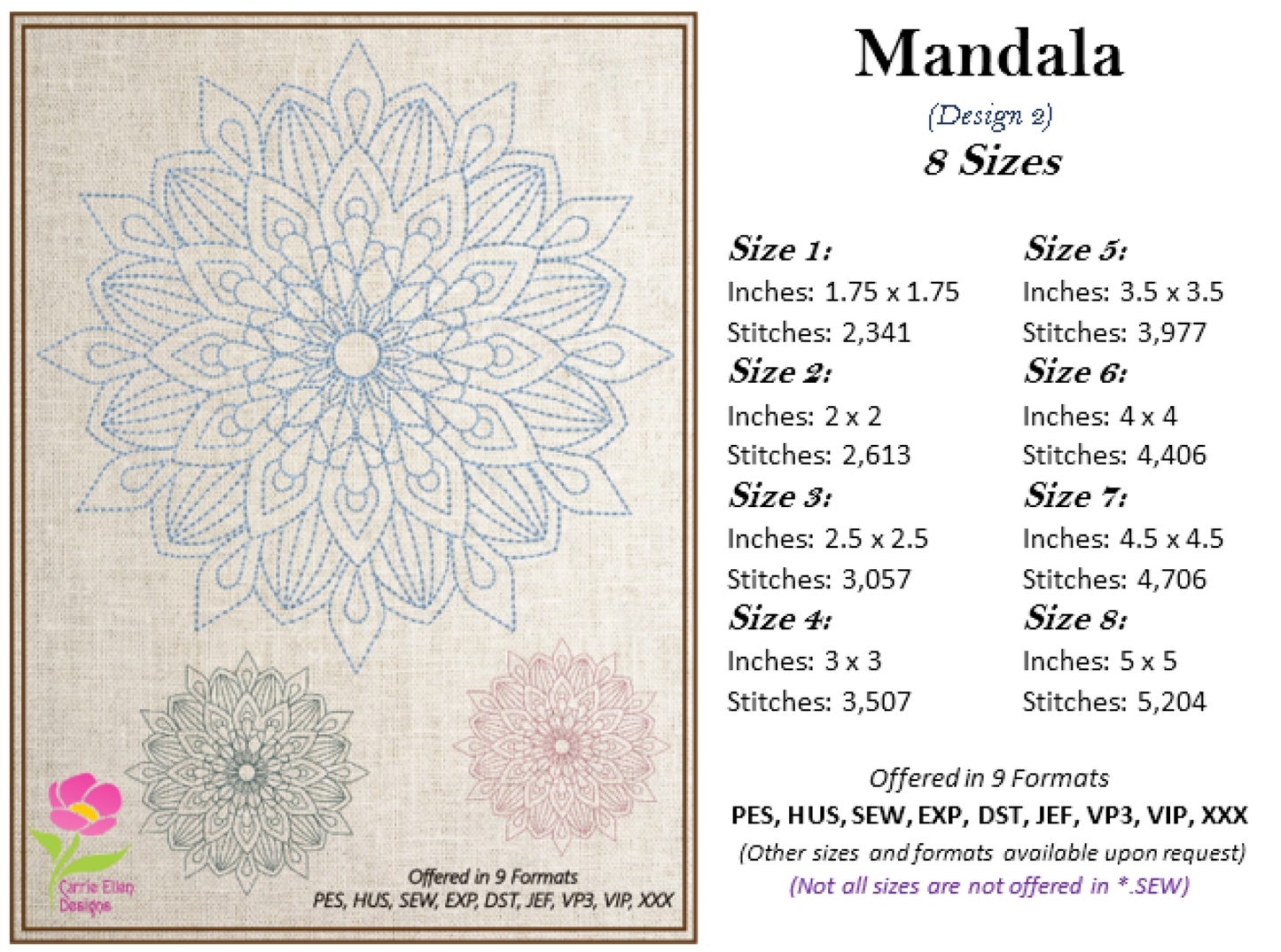 Mandala Machine Embroidery Design – Intricate Lace Floral Pattern, Spiritual Line Art Embroidery, 8 Sizes (0560)