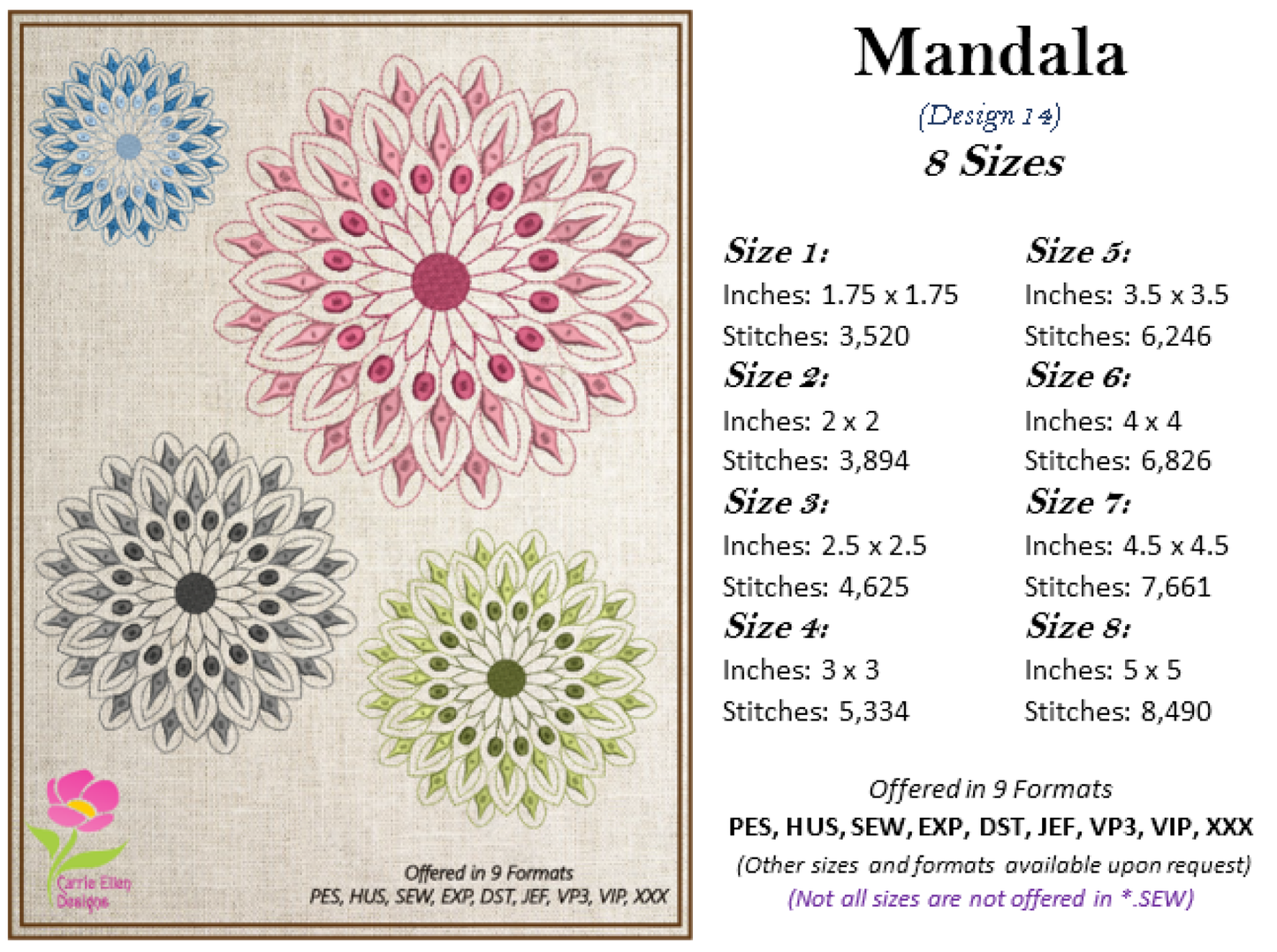 Mandala Machine Embroidery Design – Intricate Lace Floral Pattern, Spiritual Line Art Embroidery, 8 Sizes (0561)