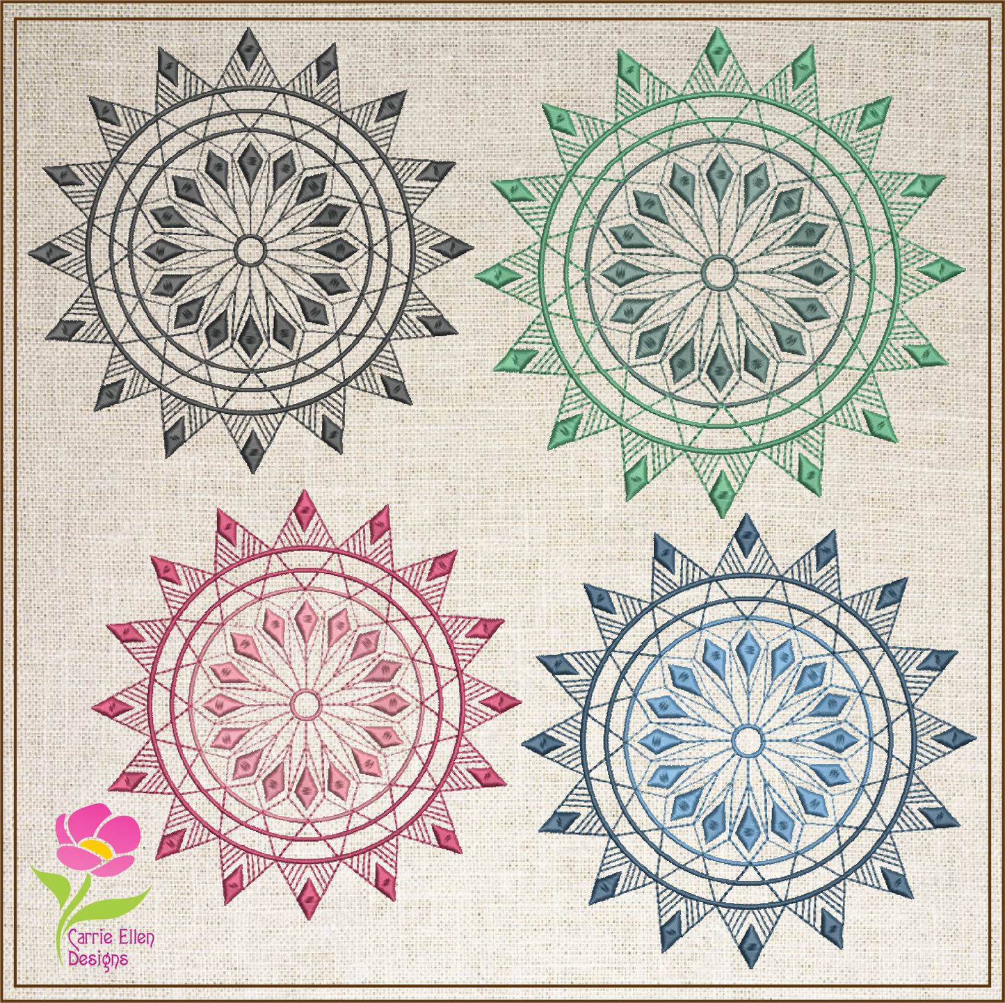 Mandala Machine Embroidery Design – Intricate Lace Floral Pattern, Spiritual Line Art Embroidery, 8 Sizes (0562)