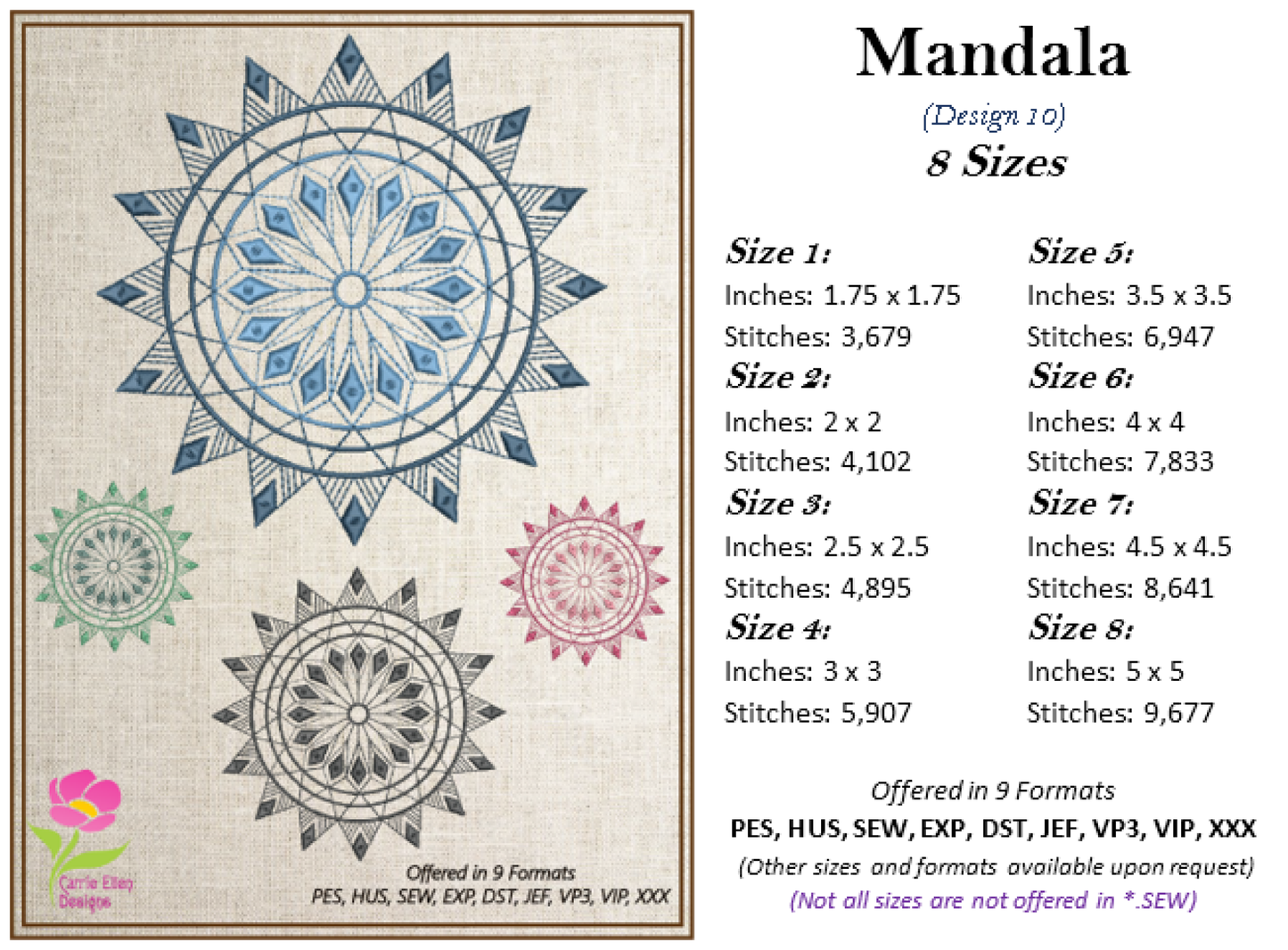Mandala Machine Embroidery Design – Intricate Lace Floral Pattern, Spiritual Line Art Embroidery, 8 Sizes (0562)