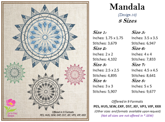 Mandala Machine Embroidery Design – Intricate Lace Floral Pattern, Spiritual Line Art Embroidery, 8 Sizes (0562)