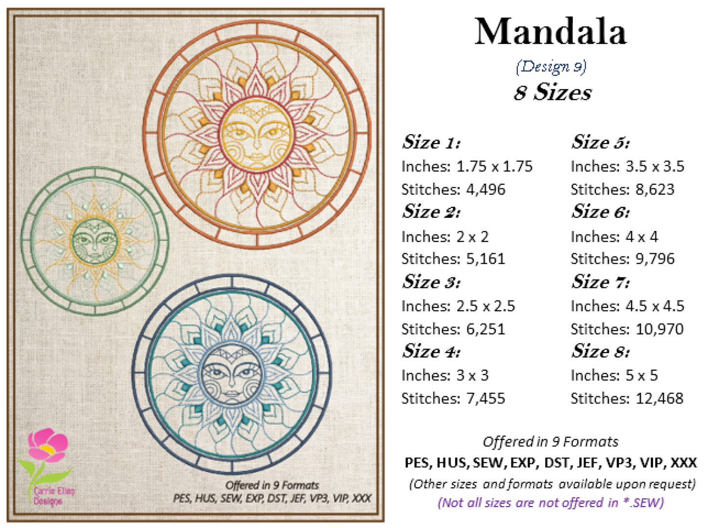 Mandala Machine Embroidery Design – Sun Mandala Line Art, Lace-Inspired Spiritual Embroidery, 8 Sizes (0564)