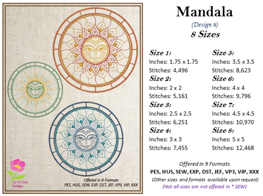 Mandala Machine Embroidery Design – Sun Mandala Line Art, Lace-Inspired Spiritual Embroidery, 8 Sizes (0564)