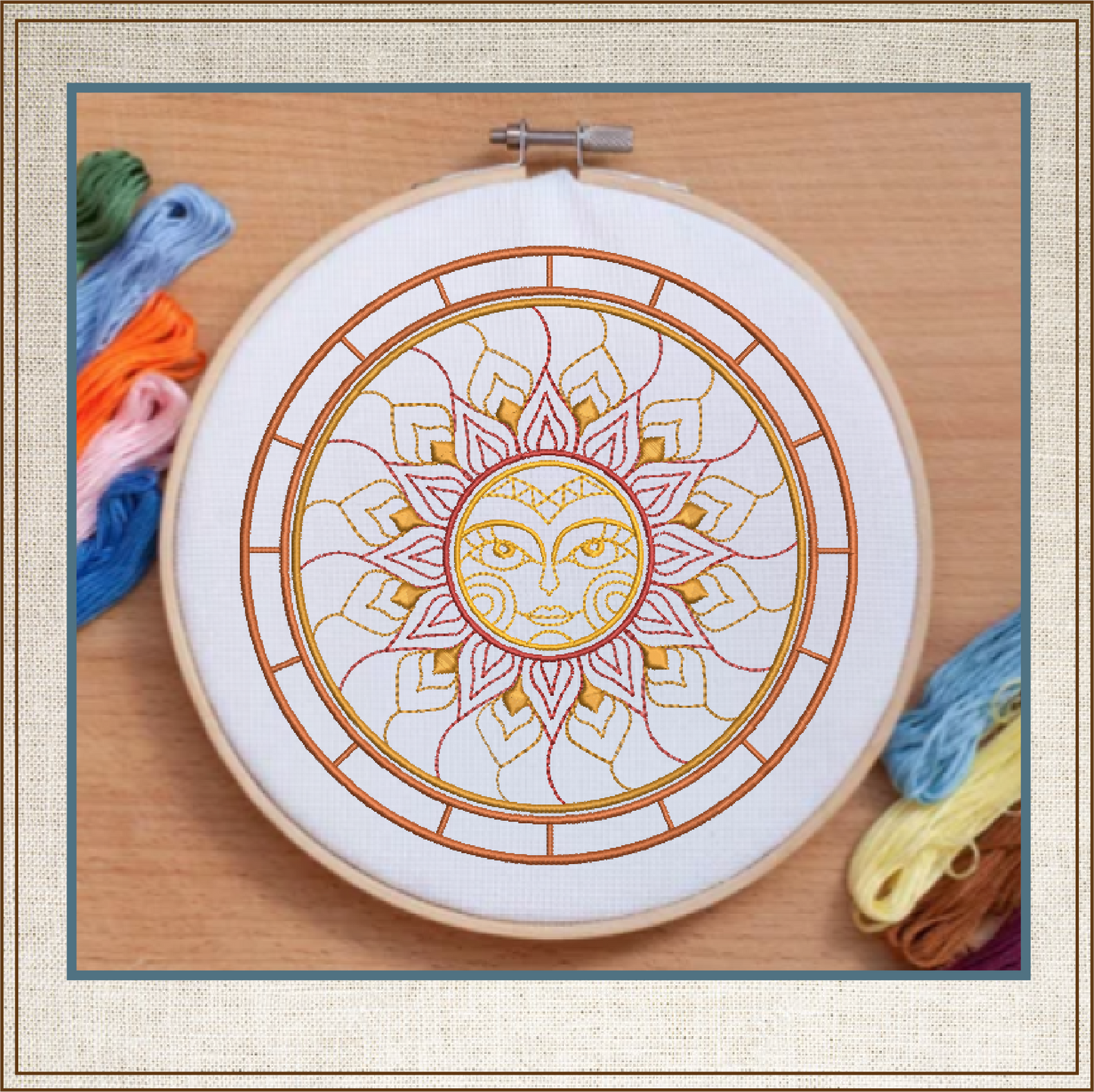 Mandala Machine Embroidery Design – Sun Mandala Line Art, Lace-Inspired Spiritual Embroidery, 8 Sizes (0564)