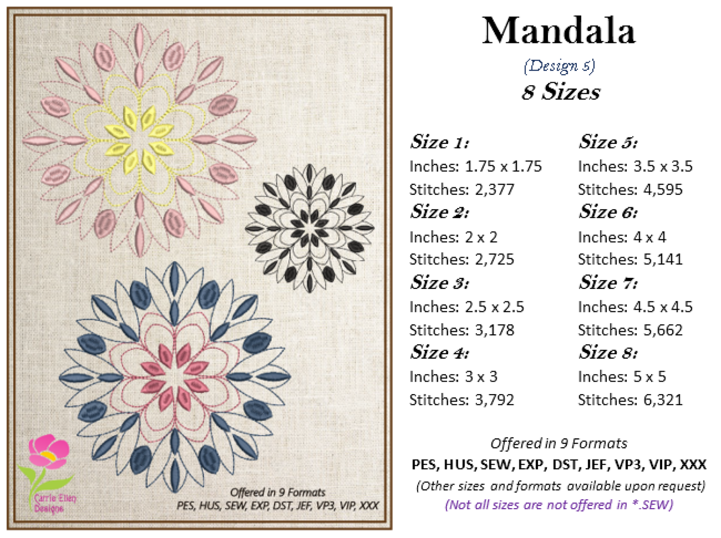 Mandala Machine Embroidery Design – Intricate Lace Floral Pattern, Spiritual Line Art Embroidery, 8 Sizes (0565)