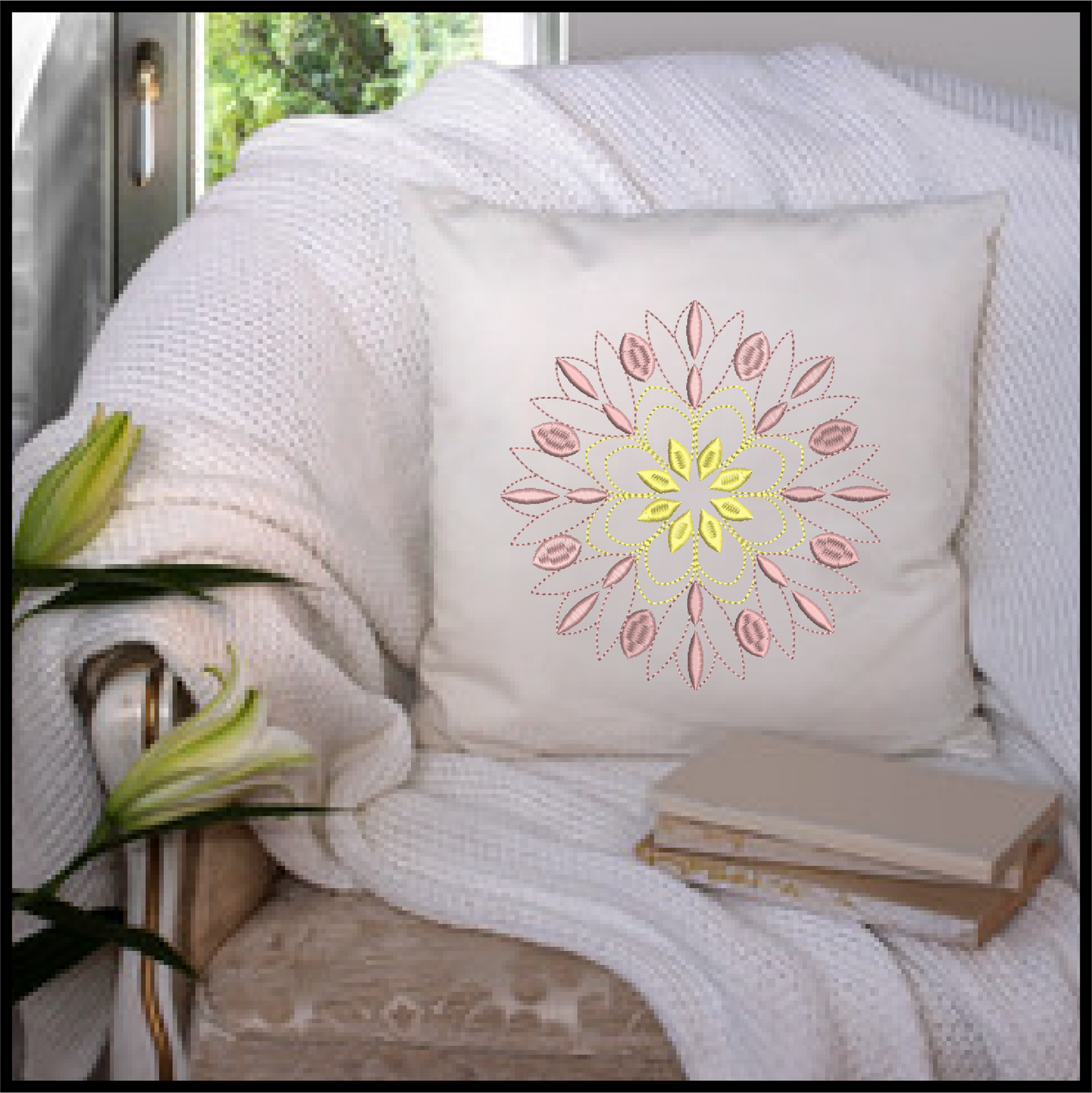 Mandala Machine Embroidery Design – Intricate Lace Floral Pattern, Spiritual Line Art Embroidery, 8 Sizes (0565)