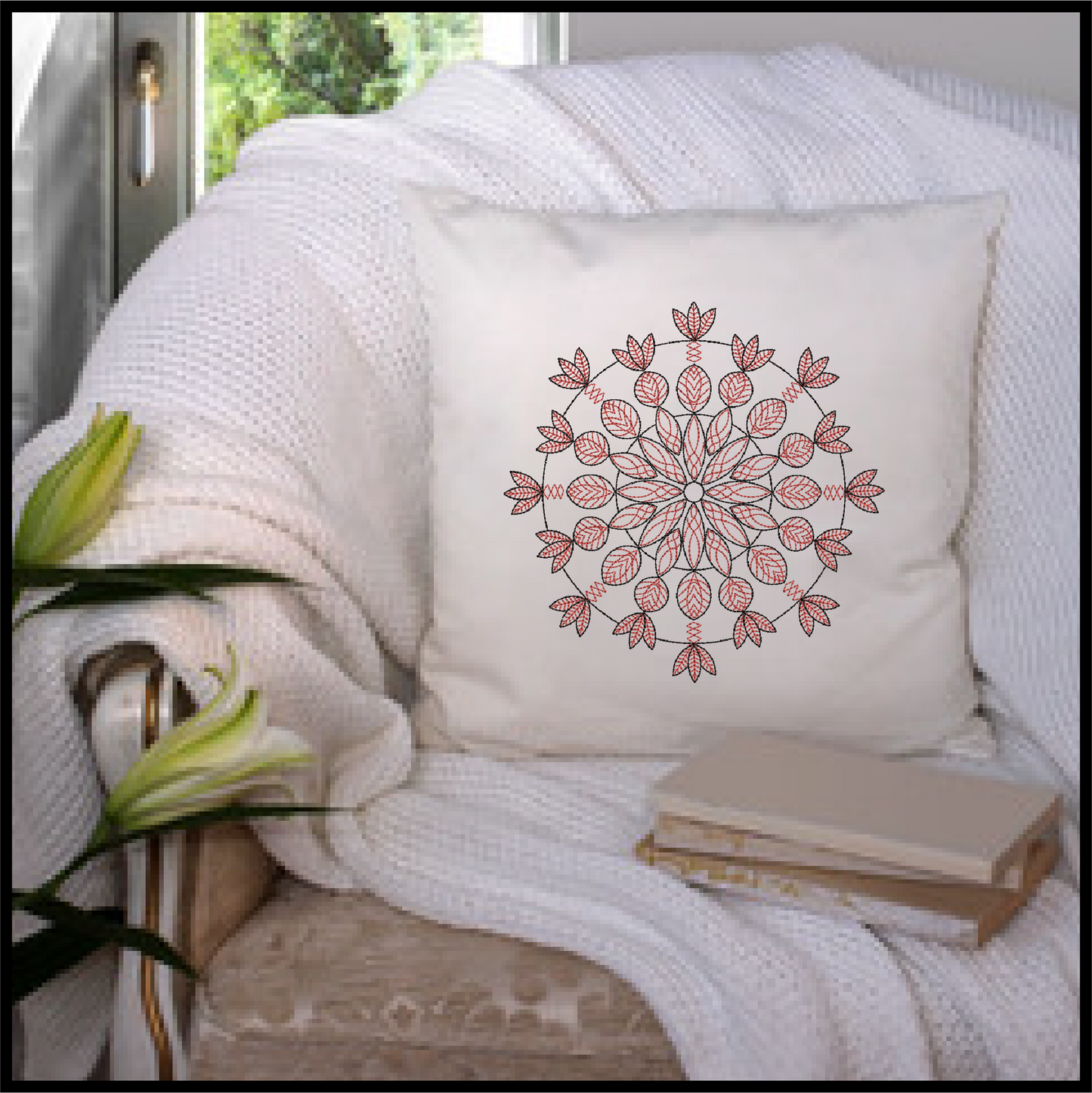 Mandala Machine Embroidery Design – Intricate Lace Floral Pattern, Spiritual Line Art Embroidery, 6 Sizes (0566)