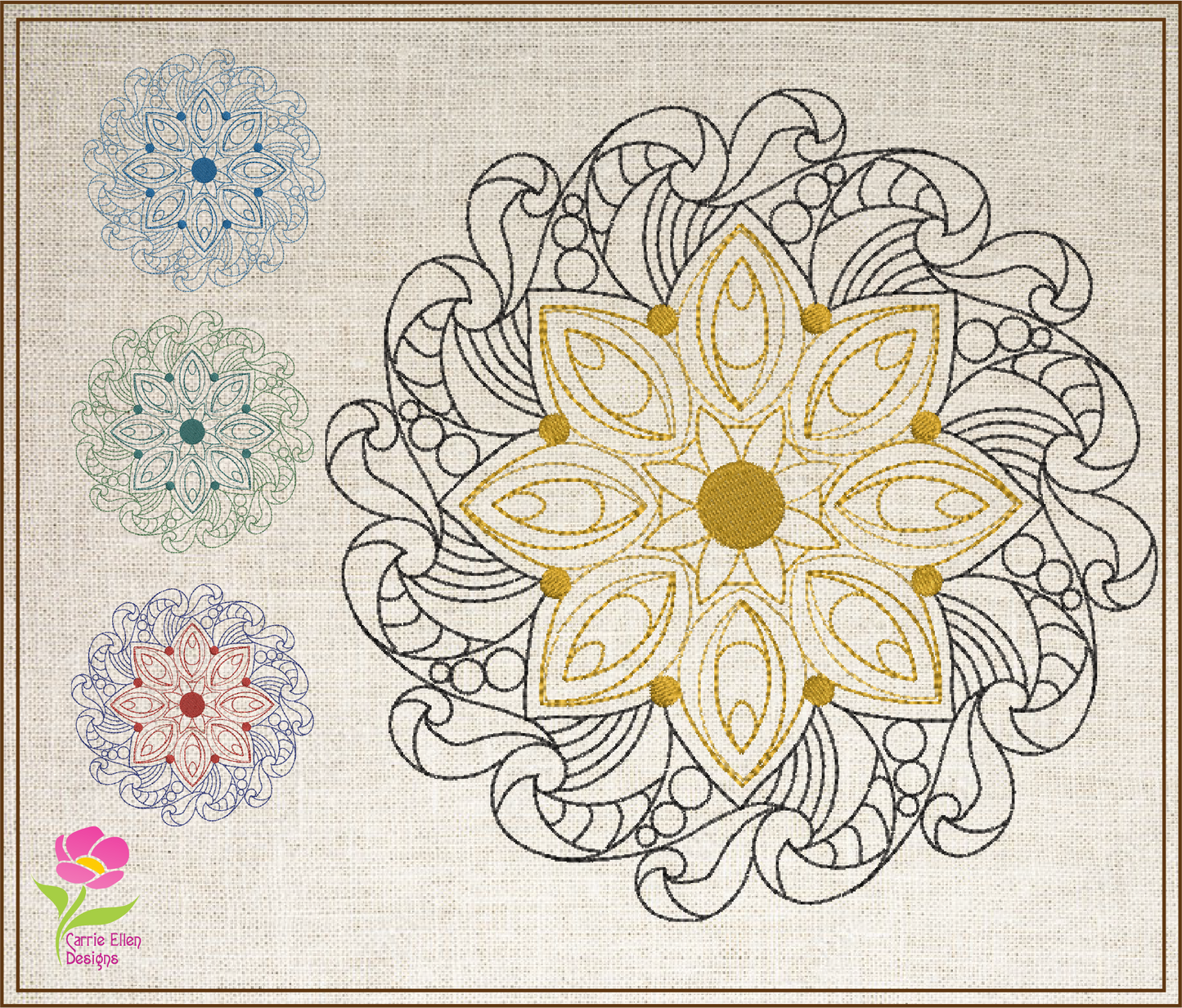 Mandala Machine Embroidery Design – Intricate Lace Floral Pattern, Spiritual Line Art Embroidery, 6 Sizes (0671)
