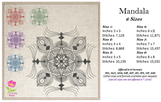 Mandala Block Machine Embroidery Design | Pattern Swirls Embroidery | Mandala Line Art | Spiritual Design | 6 Sizes (0683)