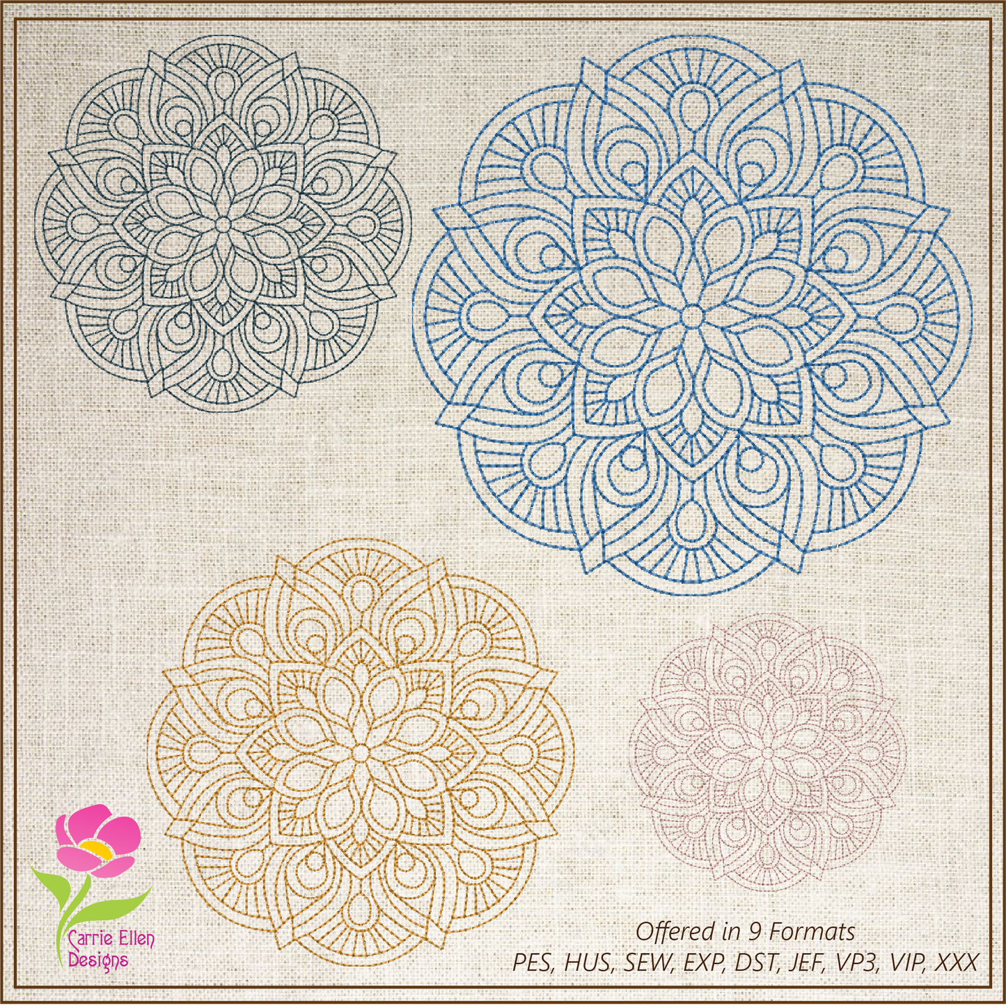 Mandala Machine Embroidery Design – Intricate Lace Floral Pattern, Spiritual Line Art Embroidery, 8 Sizes (0557)