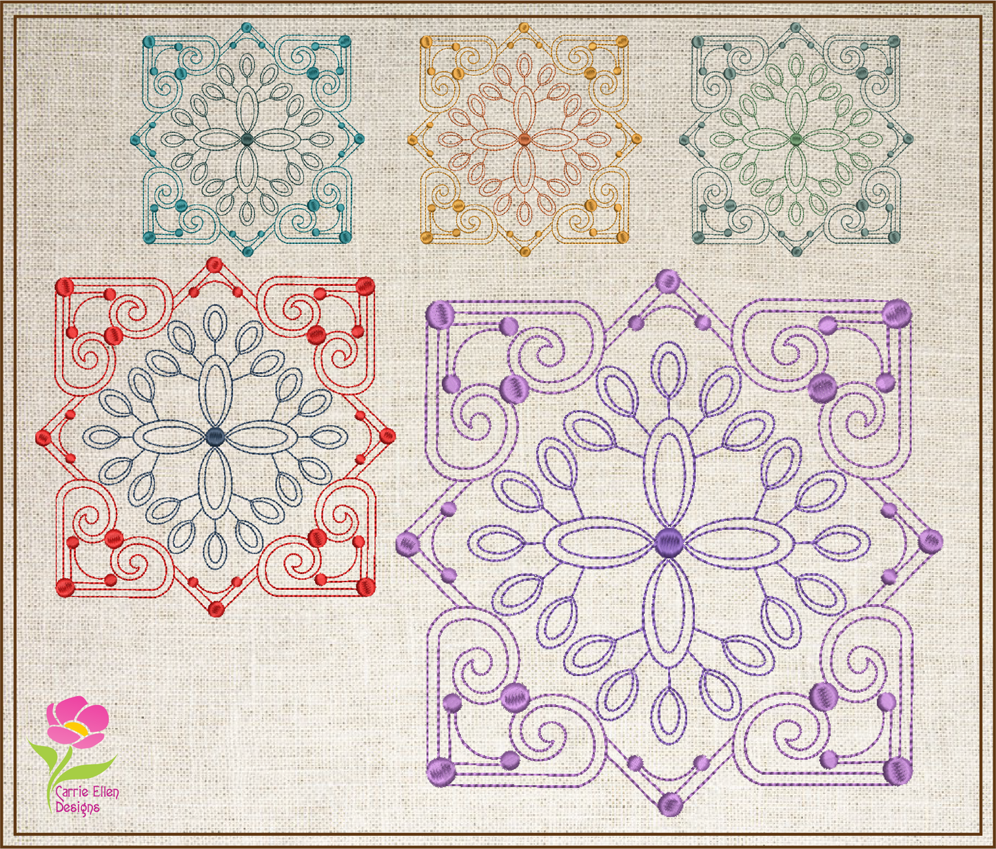 Mandala Block Embroidery Design – Pattern Swirls Line Art – Spiritual Machine Embroidery File, 6 Sizes (0677)