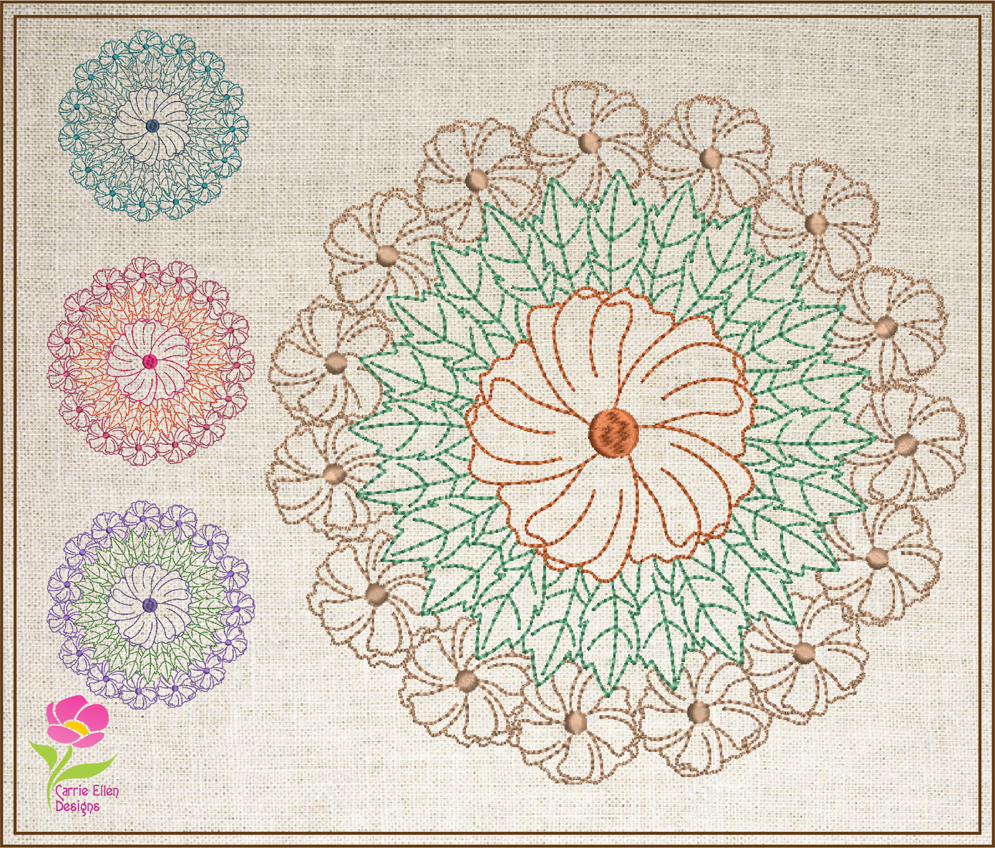 Mandala Flower Wreath Embroidery Design – Swirl Pattern Mandala Line Art – Spiritual Machine Embroidery File, 6 Sizes (0678)