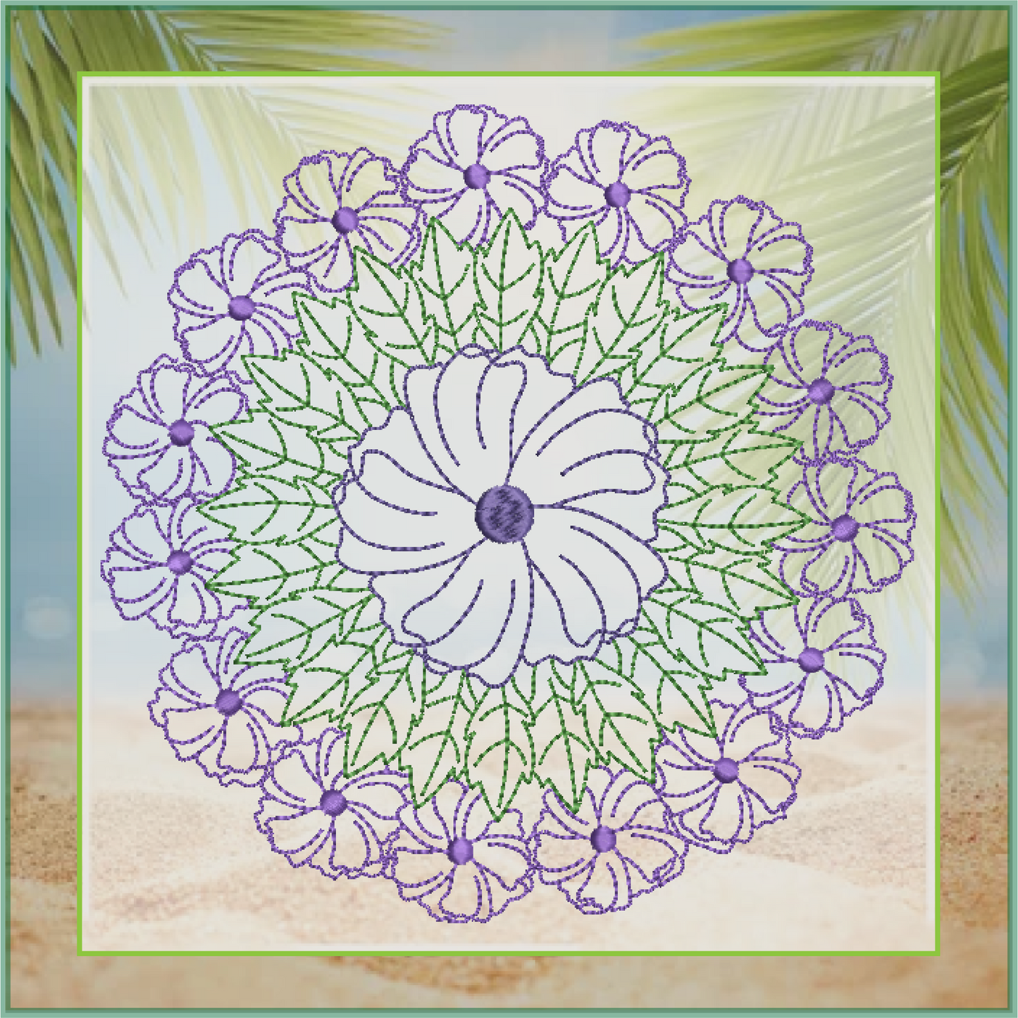 Mandala Flower Wreath Embroidery Design – Swirl Pattern Mandala Line Art – Spiritual Machine Embroidery File, 6 Sizes (0678)