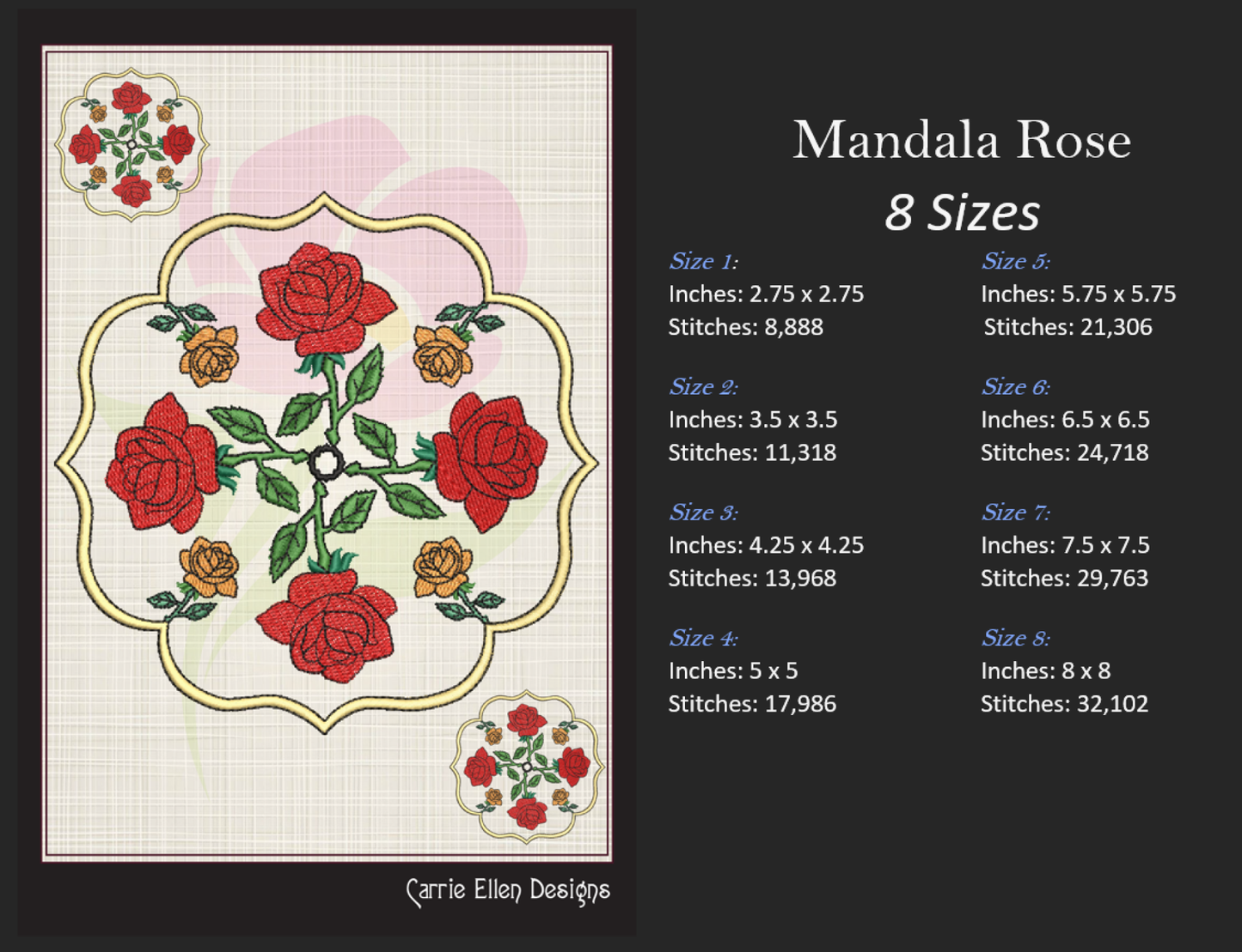 Floral Mandala Machine Embroidery Design | Roses Flower Mandala Line Art | Garden Embroidery Design (0687)