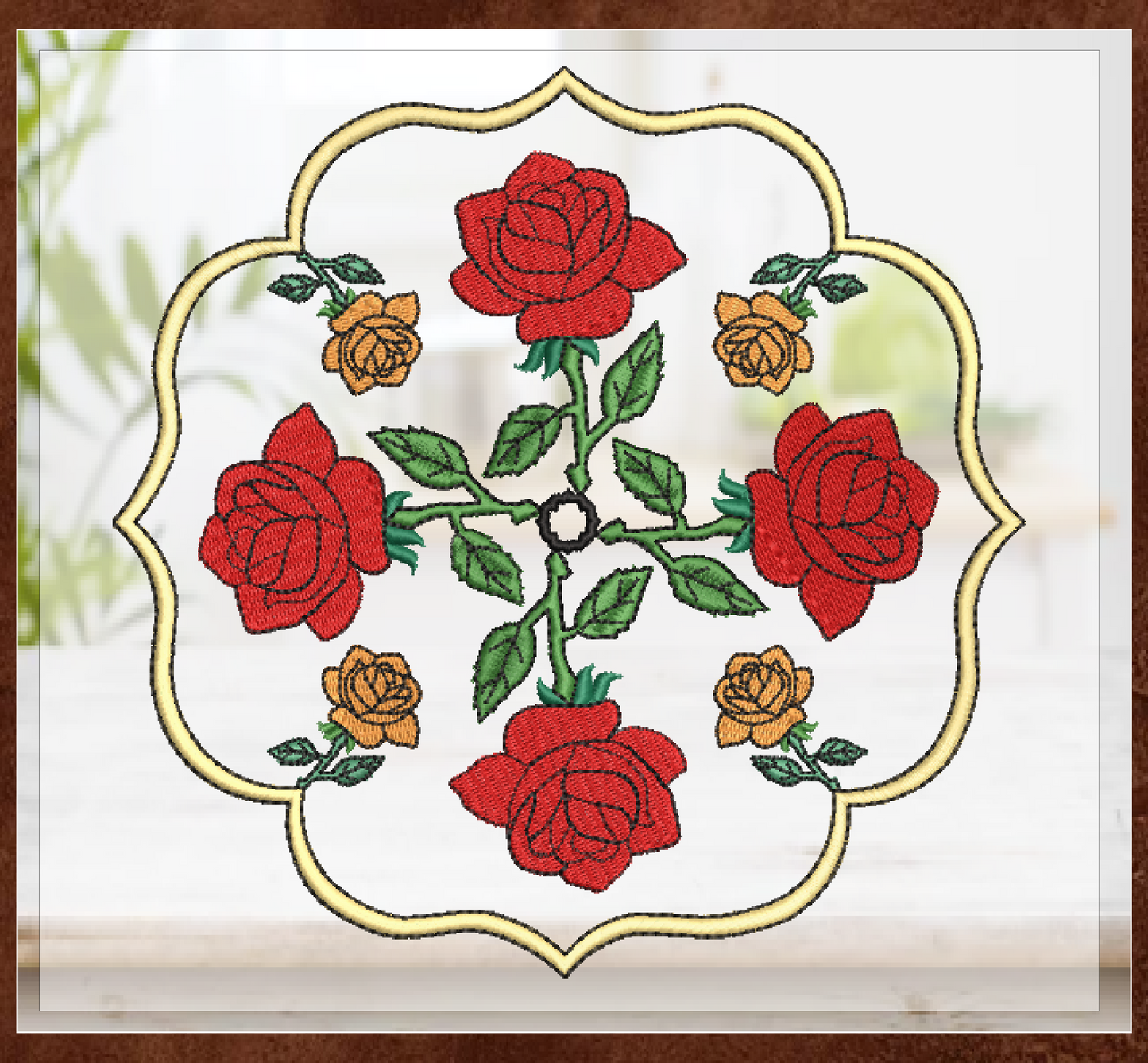 Floral Mandala Machine Embroidery Design | Roses Flower Mandala Line Art | Garden Embroidery Design (0687)