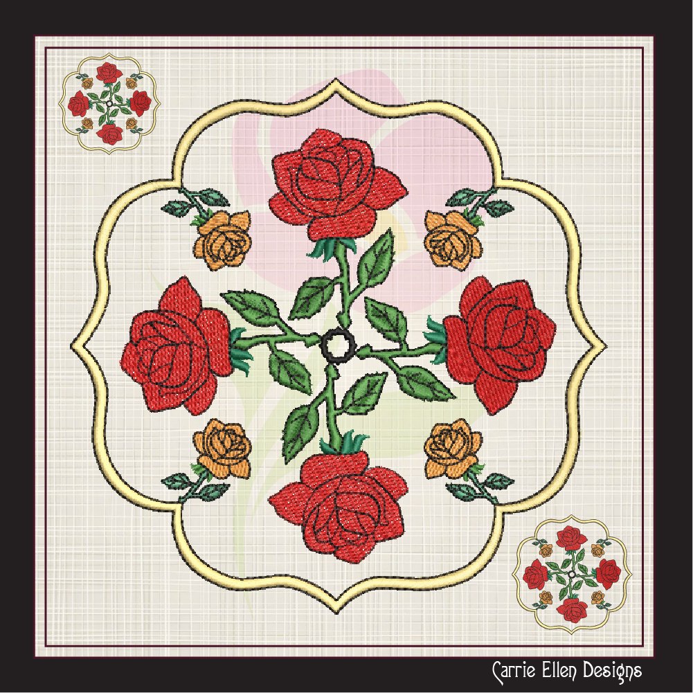 Floral Mandala Machine Embroidery Design | Roses Flower Mandala Line Art | Garden Embroidery Design (0687)