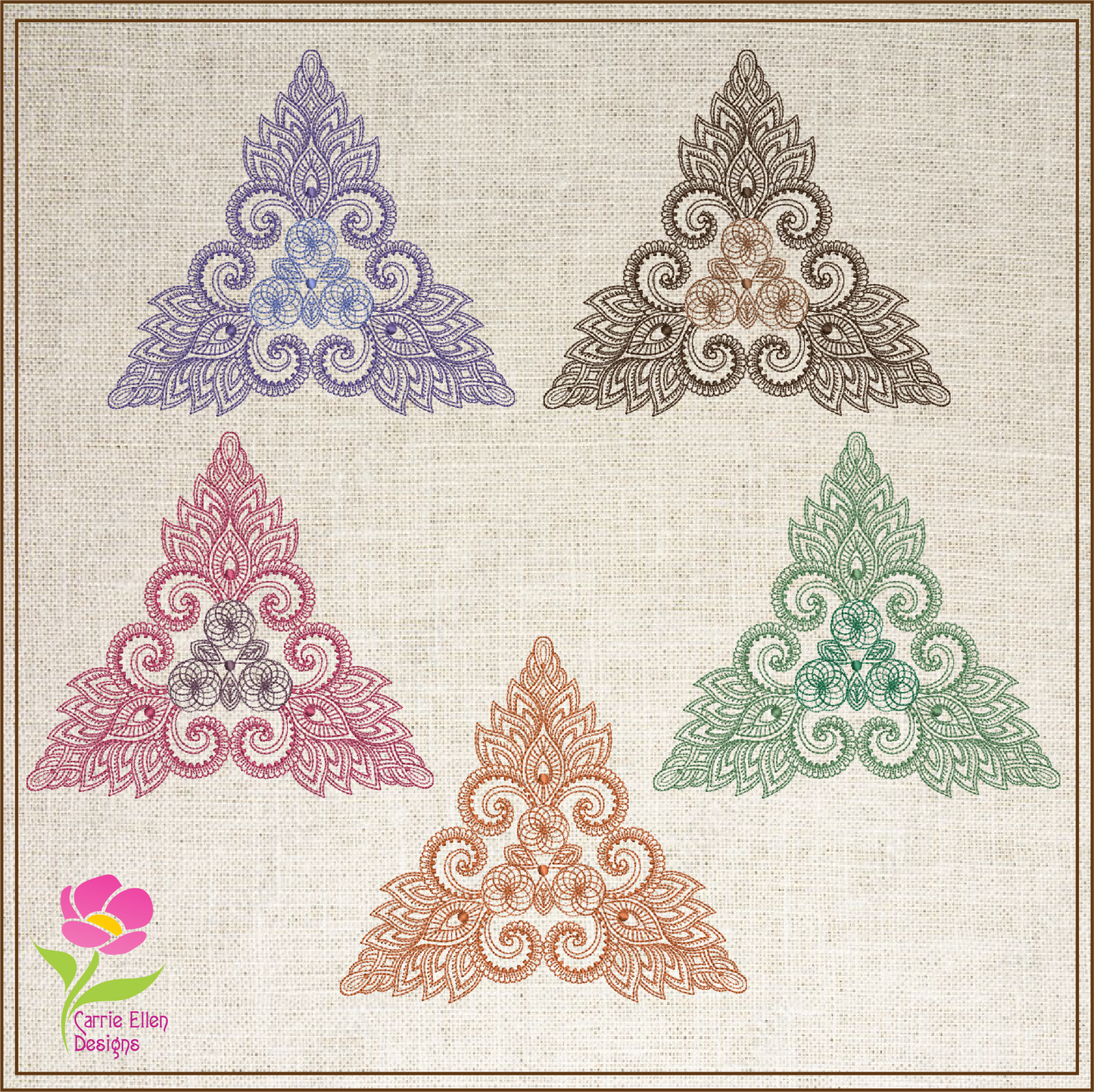 Mandala Triquetra Embroidery Design – Swirl Pattern Line Art – Spiritual Machine Embroidery File, 6 Sizes (0676)