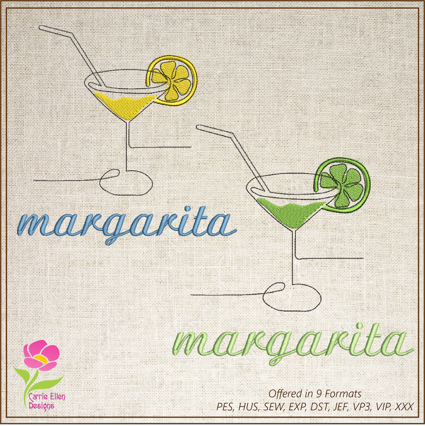 Margarita Machine Embroidery Design | Lemon & Lime Cocktail | Summer Drinks & Citrus Fruit Embroidery | 10 Sizes (0635)