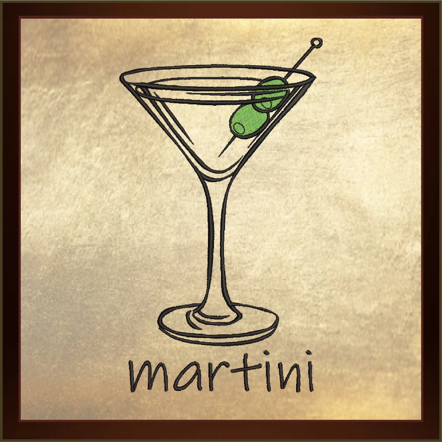 Martini Machine Embroidery Design | Cocktail Glass with Olives | Drink Embroidery Pattern | Bar Decor | 10 Sizes (0874)
