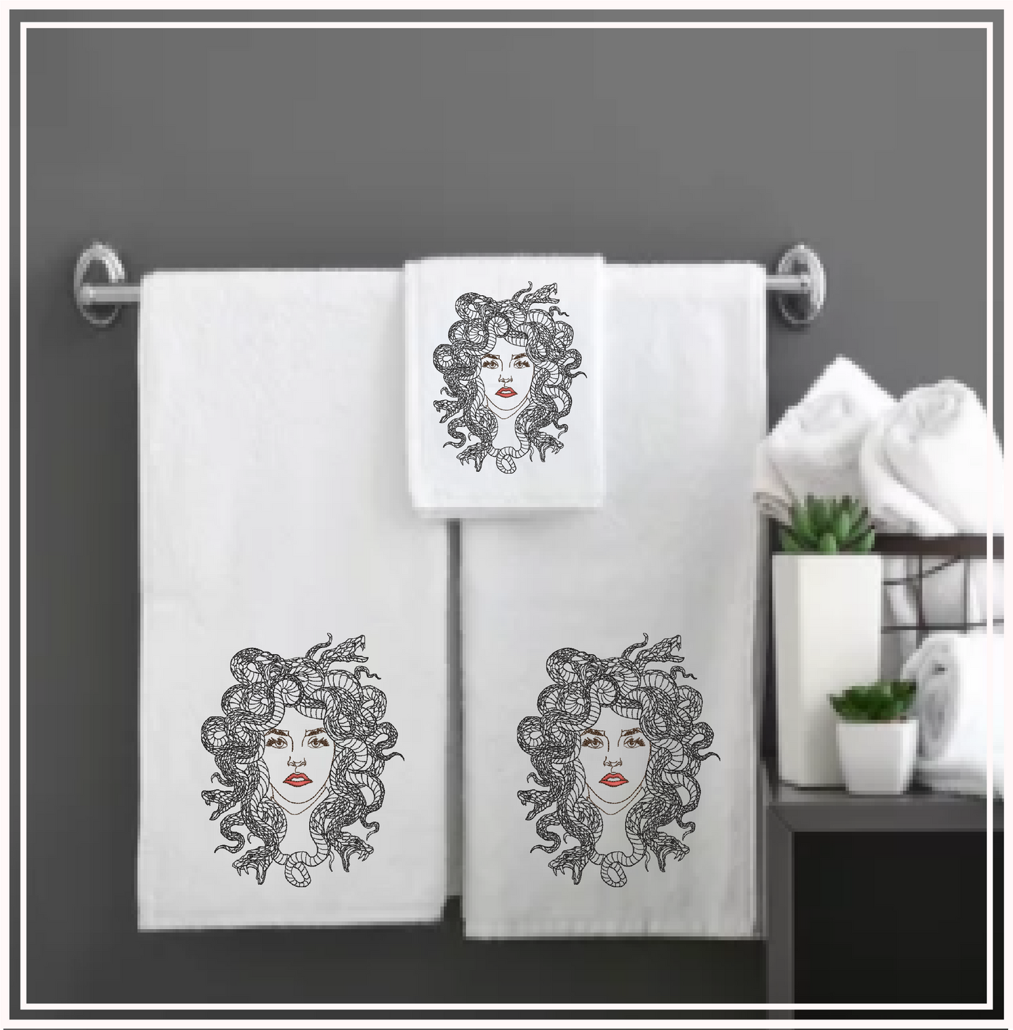 Medusa Snake Head Embroidery Design – Greek Mythology Line Art – Fantasy Serpent Lady Machine Embroidery File, 6 Sizes (0679)