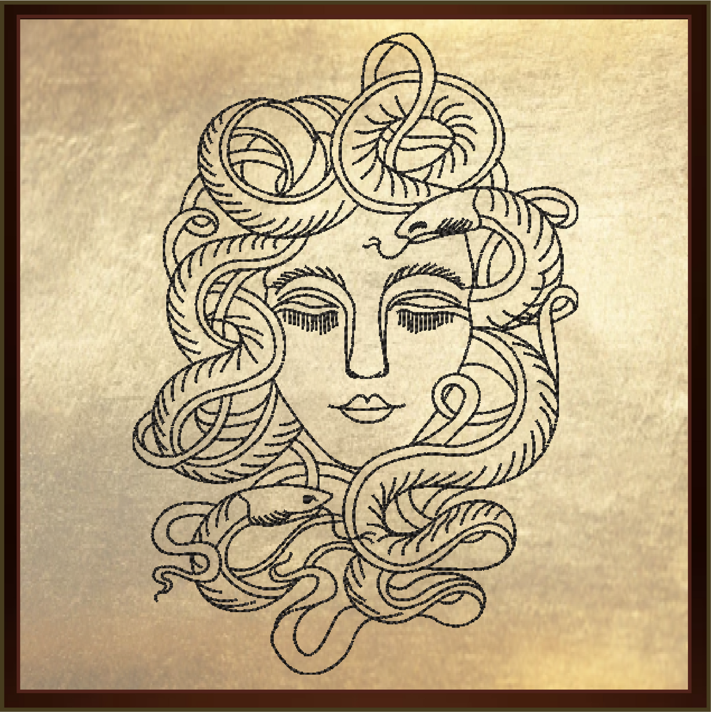 Medusa Head Machine Embroidery Design – Greek Mythology Line Art Serpent Lady Pattern, 6 Sizes (0526)