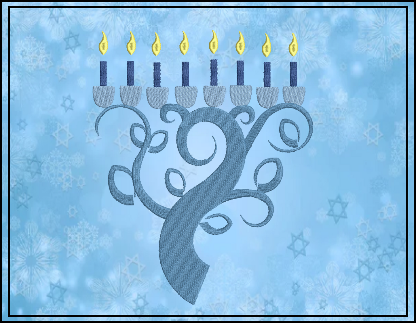 Chanukah Menorah Machine Embroidery Design – Star of David and Candle Embroidery – Jewish Holiday Design – 10 Sizes (0157)