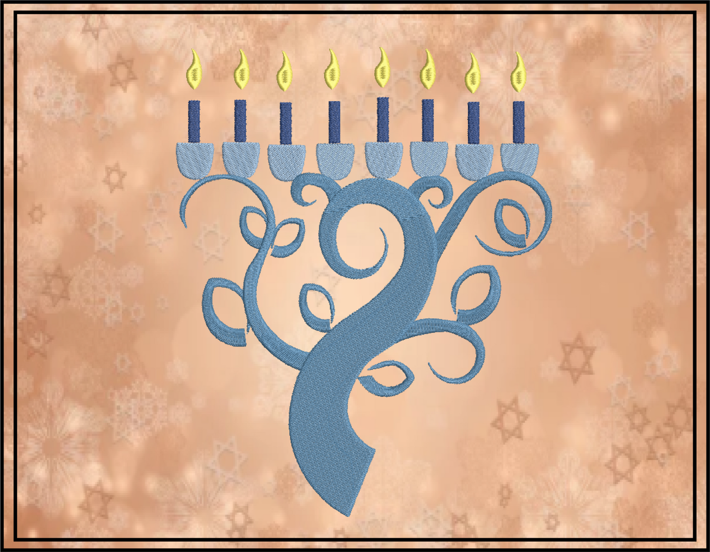 Chanukah Menorah Machine Embroidery Design – Star of David and Candle Embroidery – Jewish Holiday Design – 10 Sizes (0157)