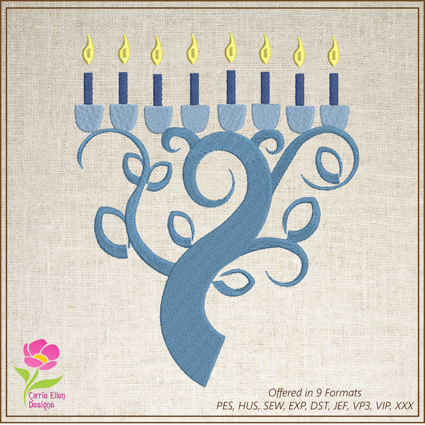 Chanukah Menorah Machine Embroidery Design – Star of David and Candle Embroidery – Jewish Holiday Design – 10 Sizes (0157)