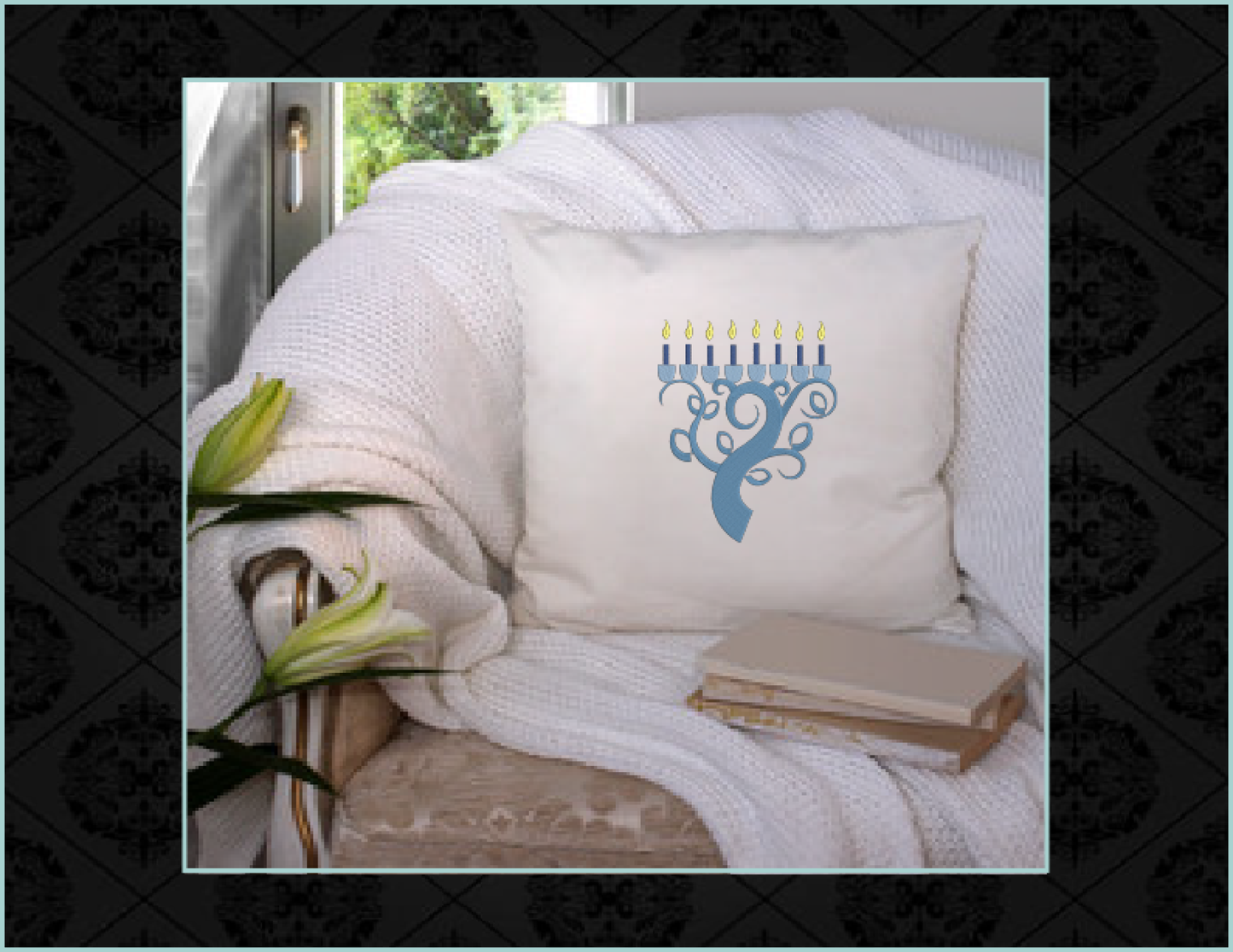 Chanukah Menorah Machine Embroidery Design – Star of David and Candle Embroidery – Jewish Holiday Design – 10 Sizes (0157)