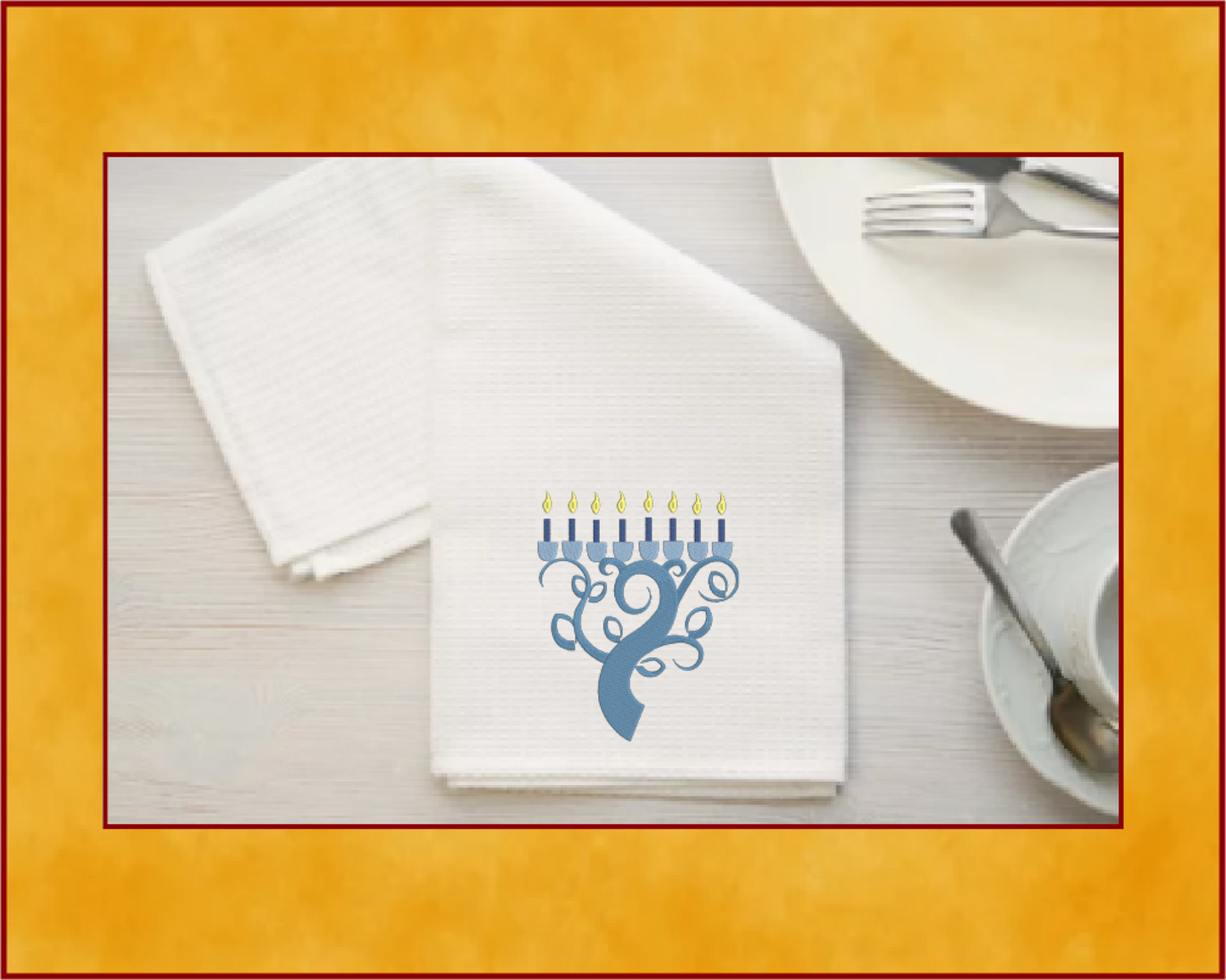 Chanukah Menorah Machine Embroidery Design – Star of David and Candle Embroidery – Jewish Holiday Design – 10 Sizes (0157)