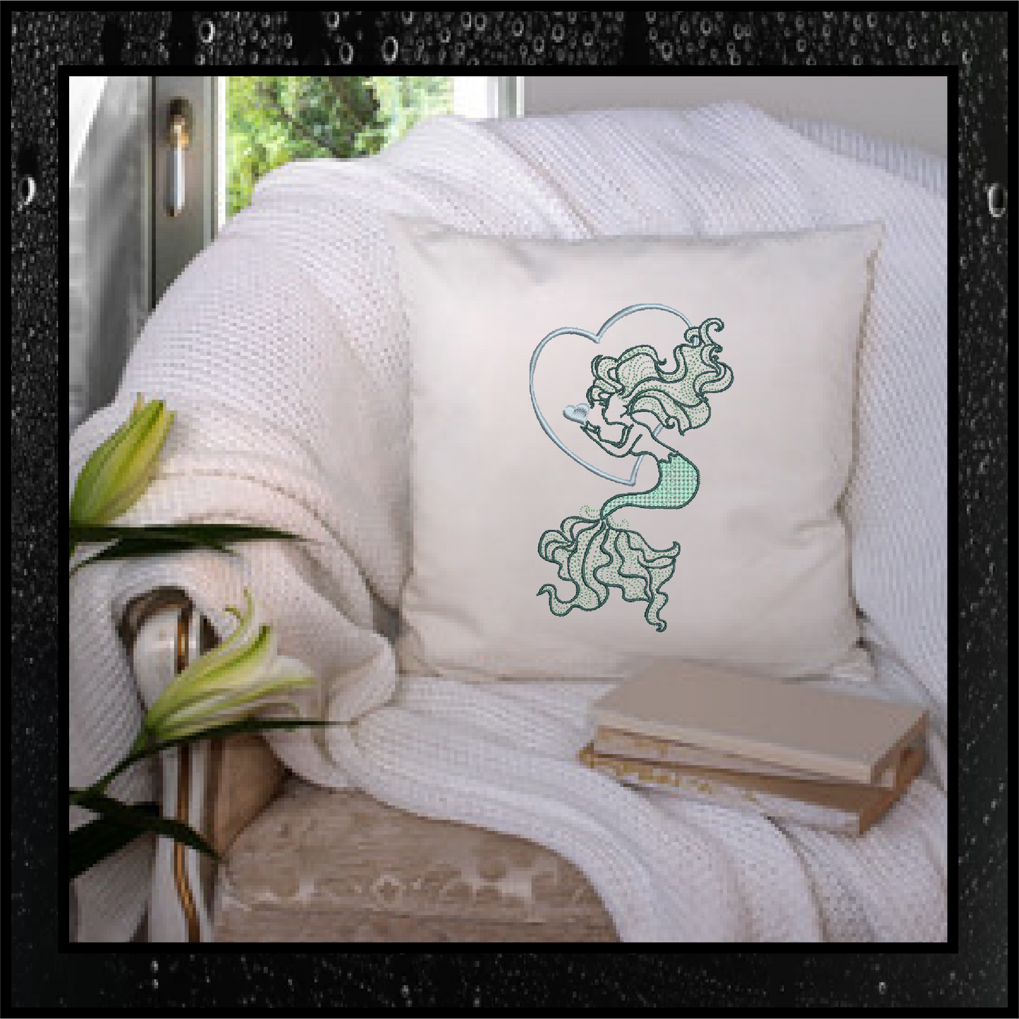 Mermaid Machine Embroidery Design, Mermaid in Love, Sea Life Marine Machine Embroidery Design, Coastal Beach, 6 Sizes (0268)