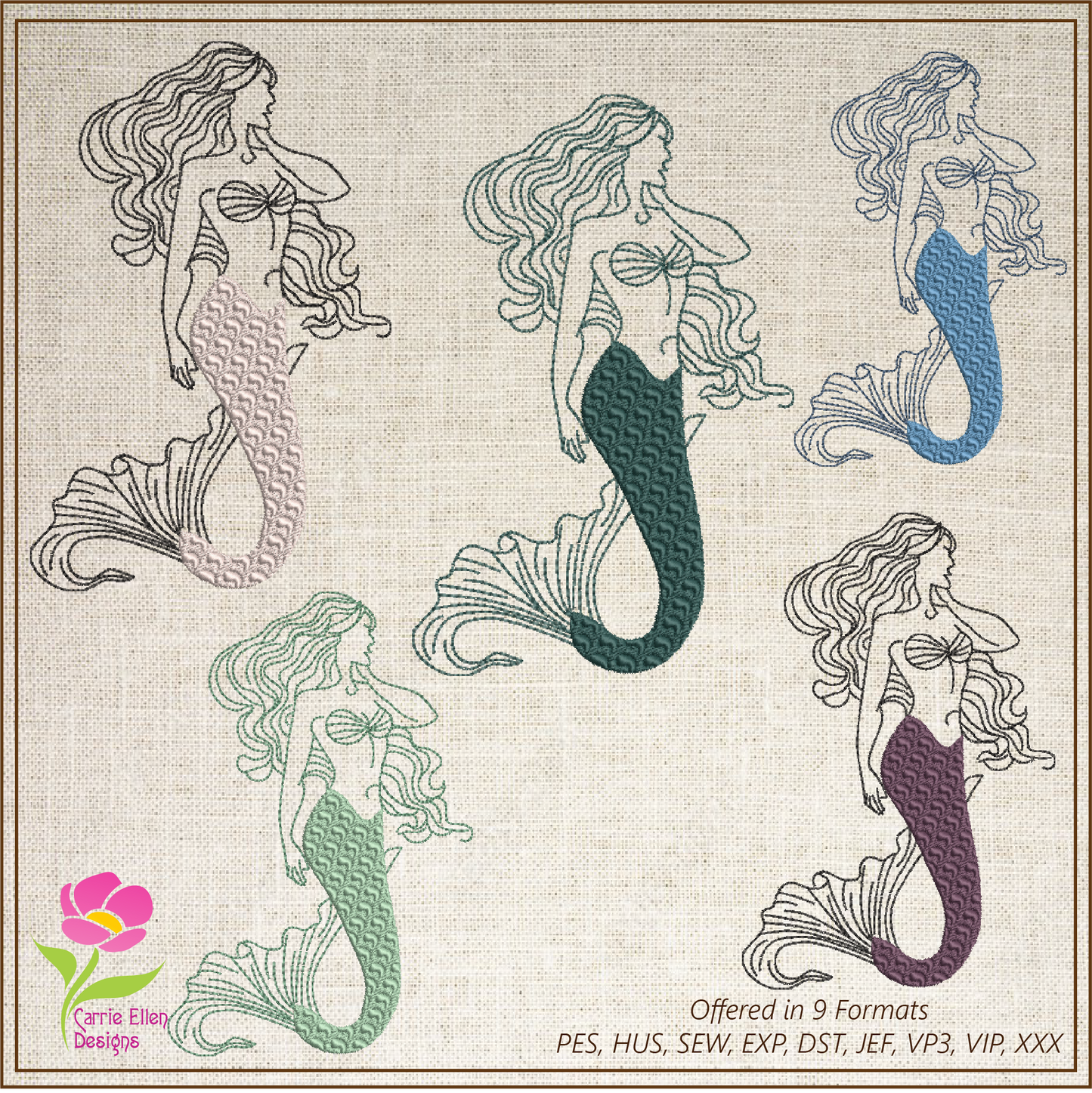 Mermaid Machine Embroidery Design, Sea Life Marine Machine Embroidery Design, Coastal Beach Fantasy, 6 Sizes (0267)
