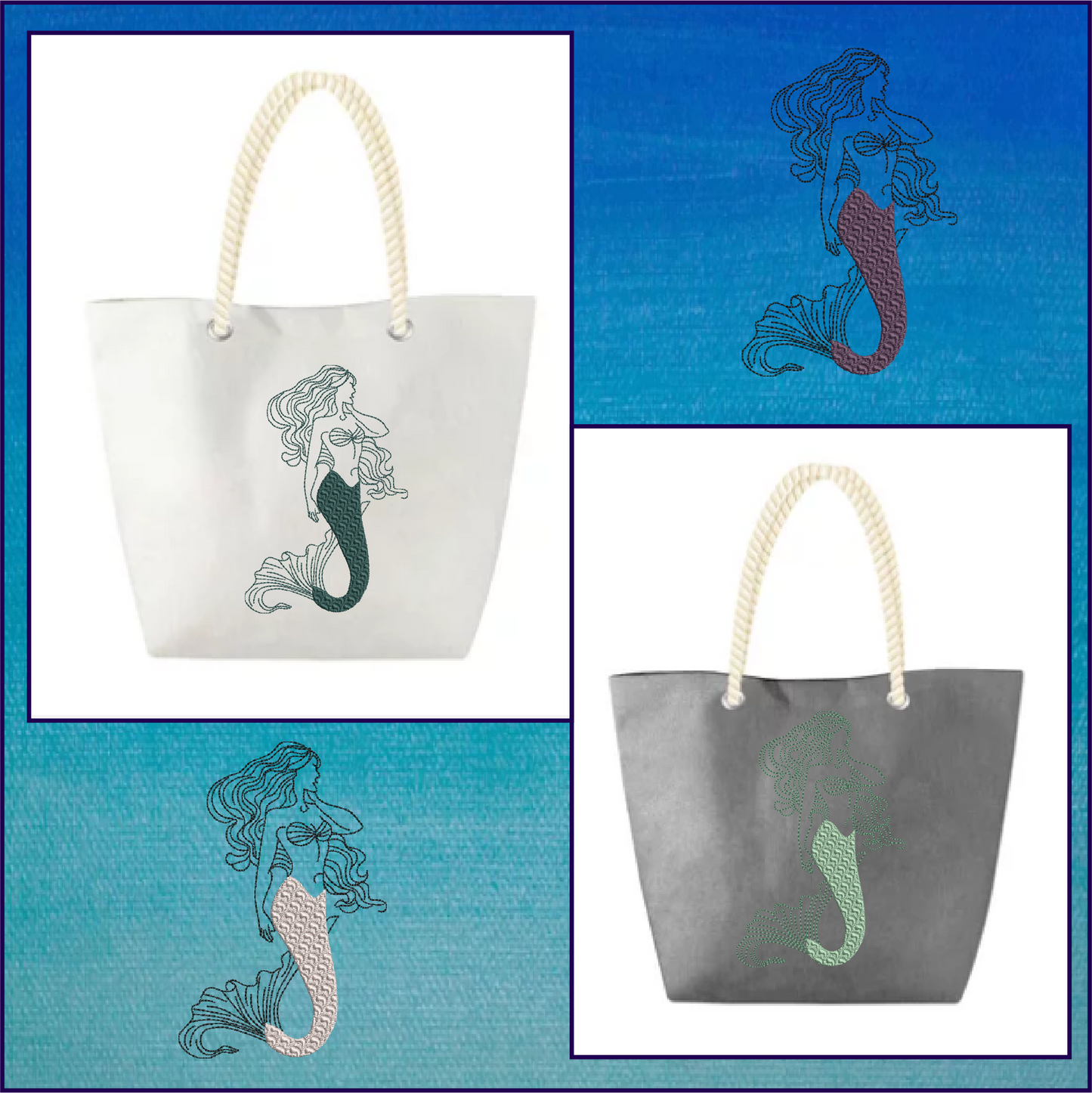 Mermaid Machine Embroidery Design, Sea Life Marine Machine Embroidery Design, Coastal Beach Fantasy, 6 Sizes (0267)